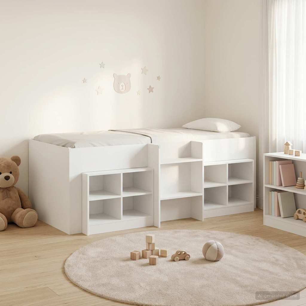 Rám postele na podestě s kabinetem 3 pcs Bílá kompozitní dřevo
