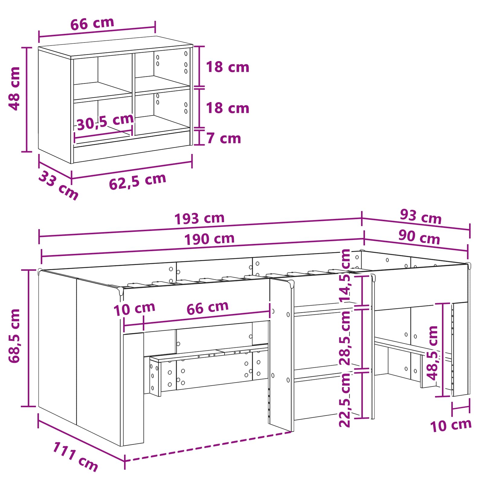 Rám postele na podestě s kabinetem 3 pcs Bílá kompozitní dřevo - obrázek 7