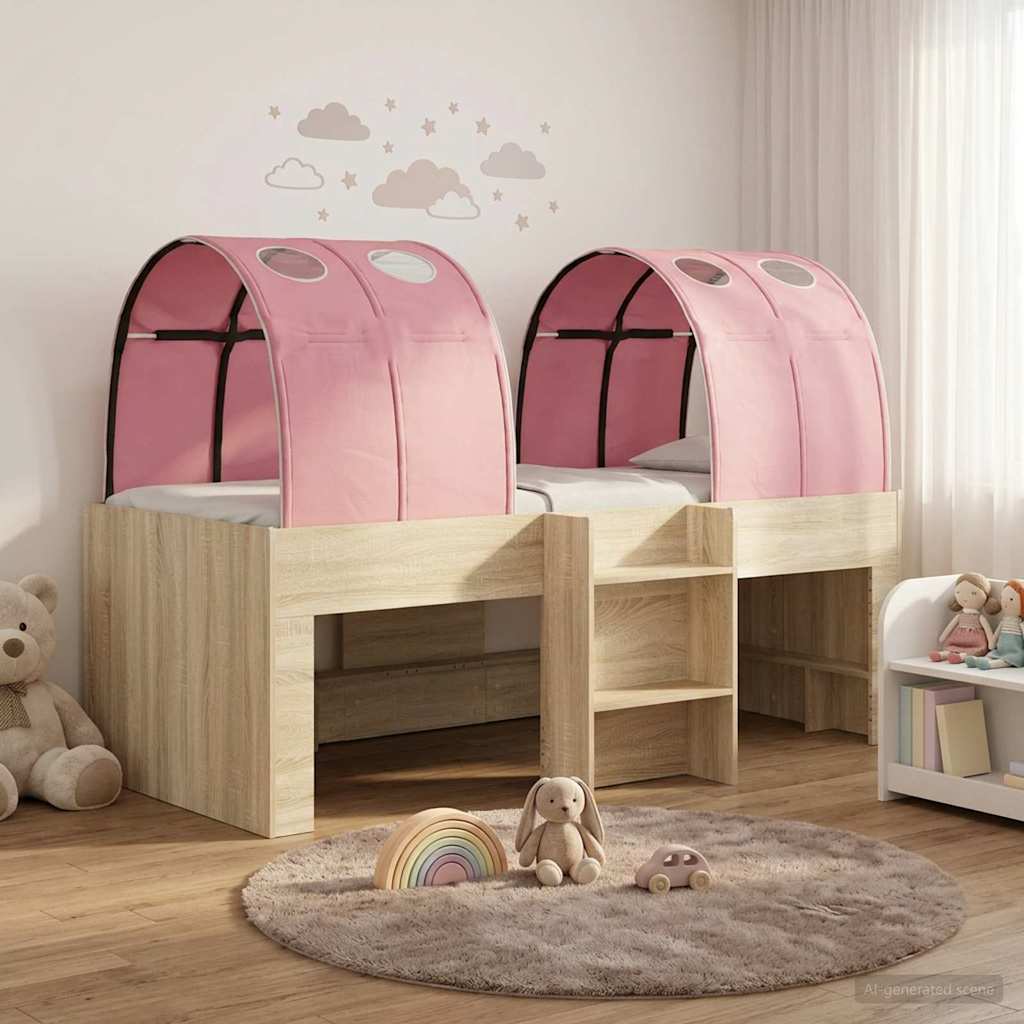 vidaXL Bett mit Tunnel 3 Stk. Sonoma Eiche und Pink Holzwerkstoff