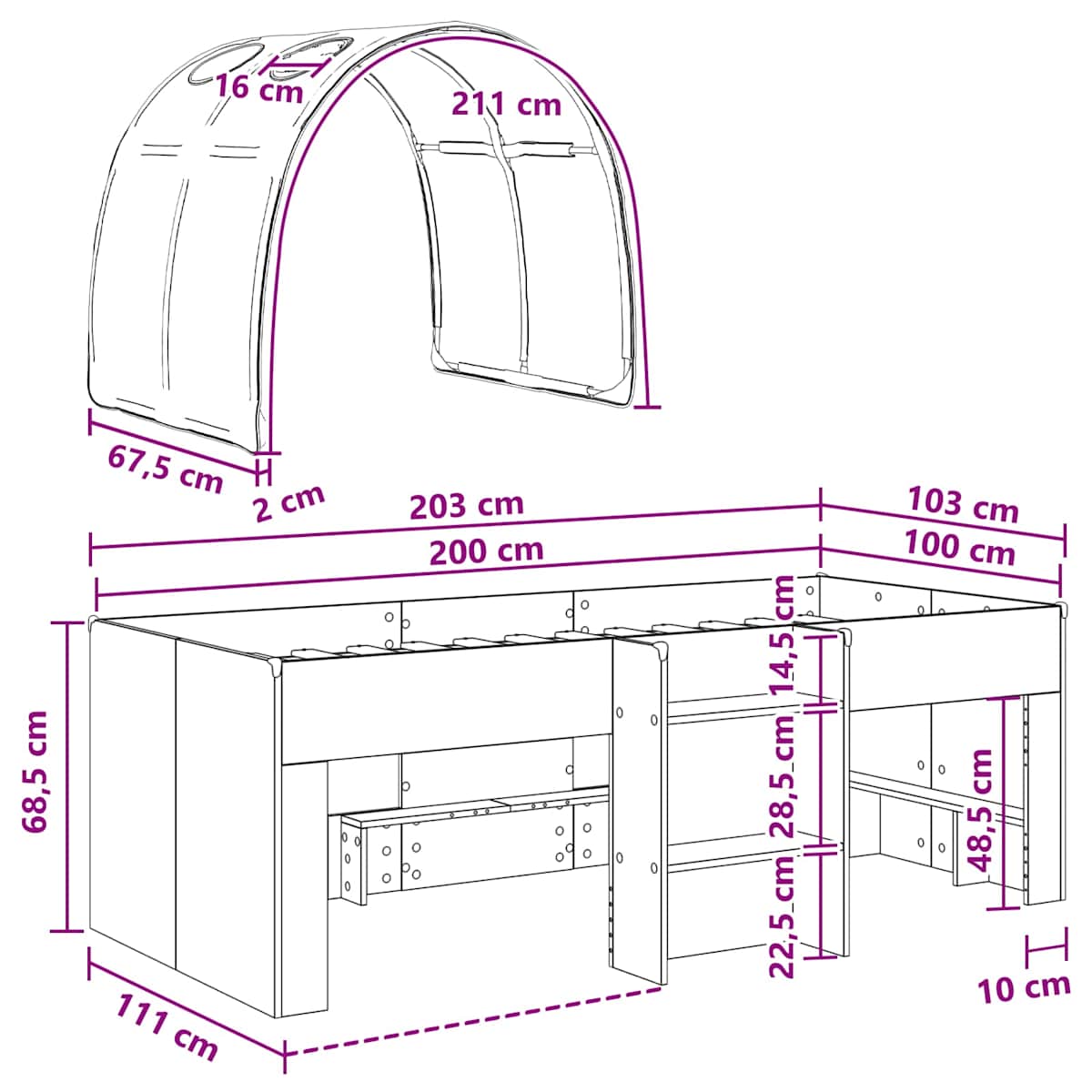 Seng med Tunnel 3 stk. 98,5 x 200 cm - Billede 11