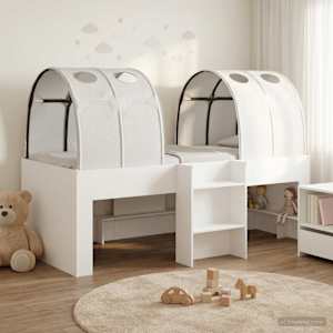 Postelja s Tunelom 4 pcs Bela Inženirski les