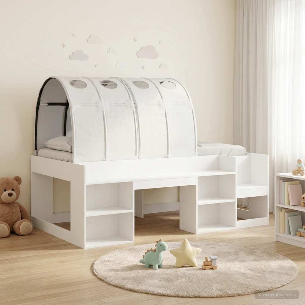 Postelový rám s tunelem s policí 3 pcs Bílá Dřevěný materiál