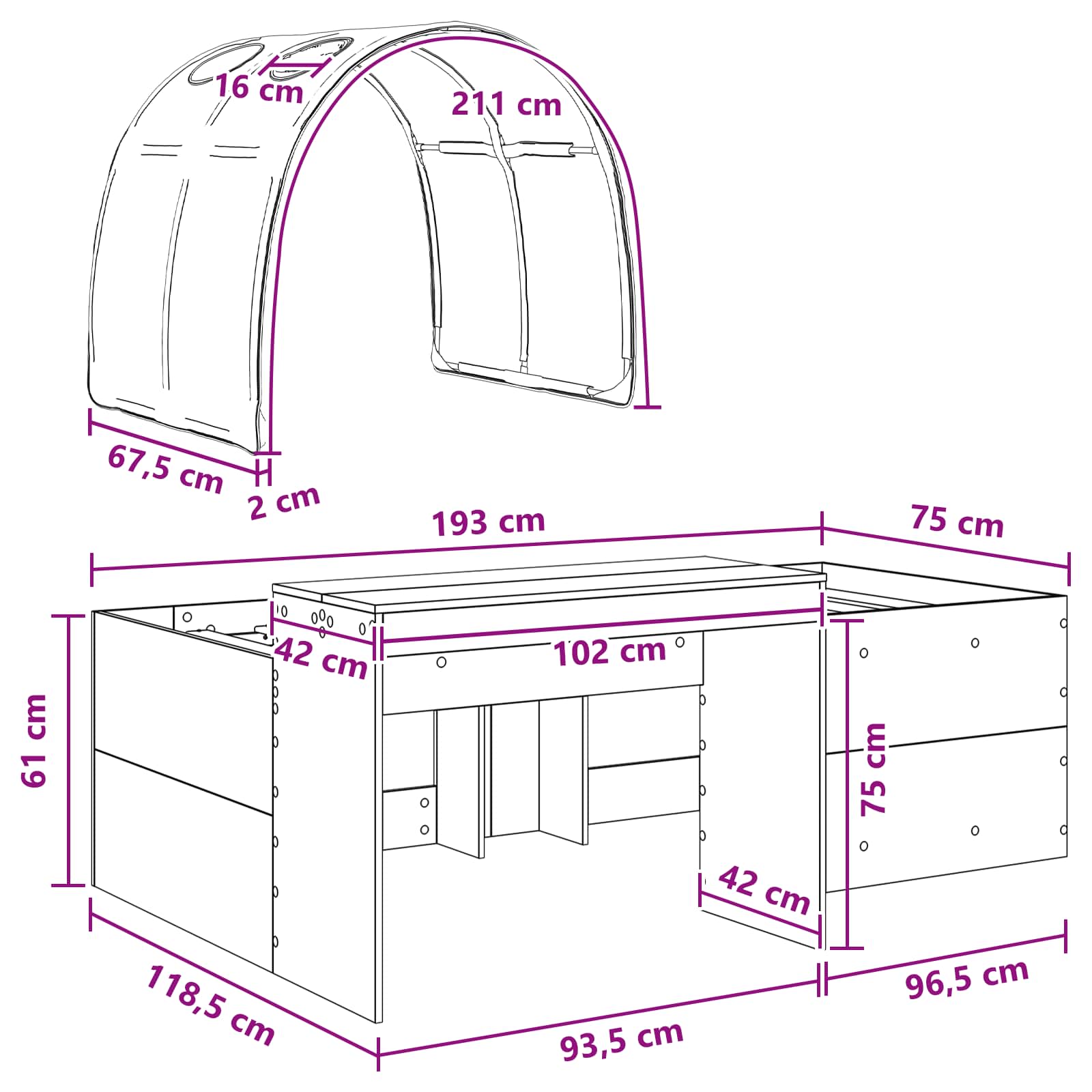 Postel s Tunelem 4 pcs Artisian Dub a Růžová Kompozitní dřevo - obrázek 11