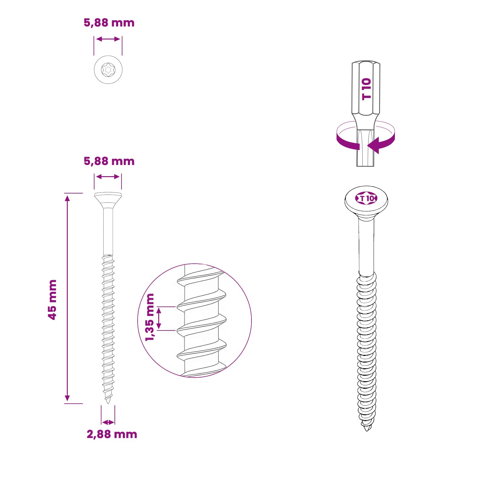 Vijaki 100 pcs Srebrna Ø 2.88 x 45 mm Nerjaveče jeklo A2