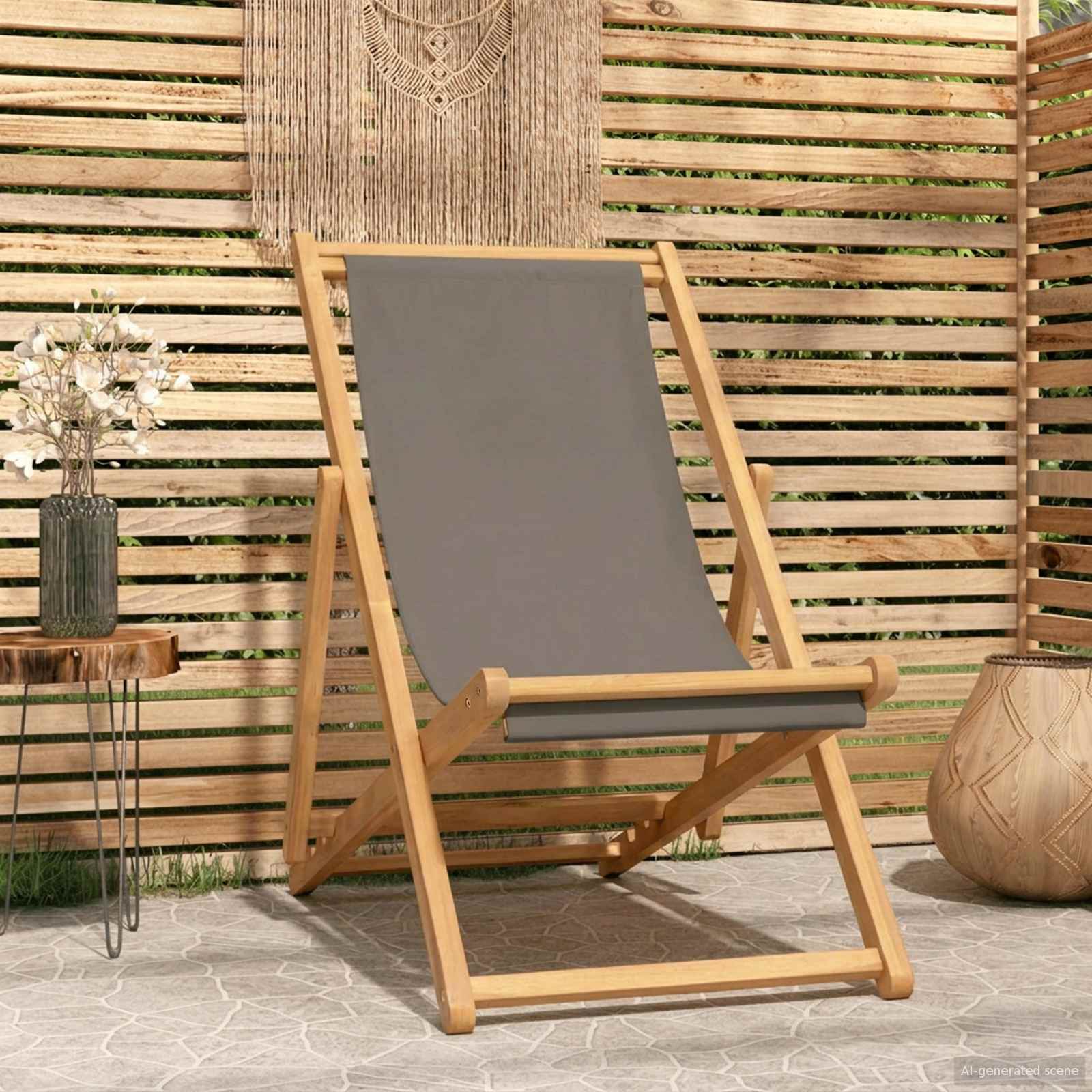 vidaXL Strandstol Taupe Massivt teaktr&auml;