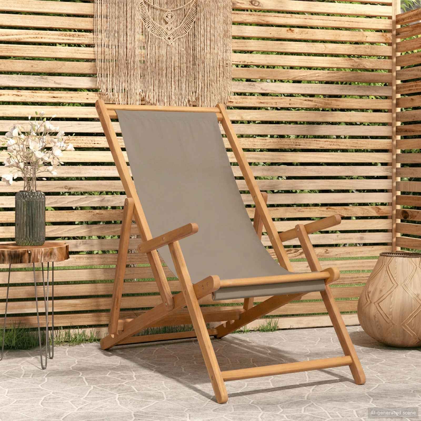 Strandstoel Taupe Massief Teakhout image 1