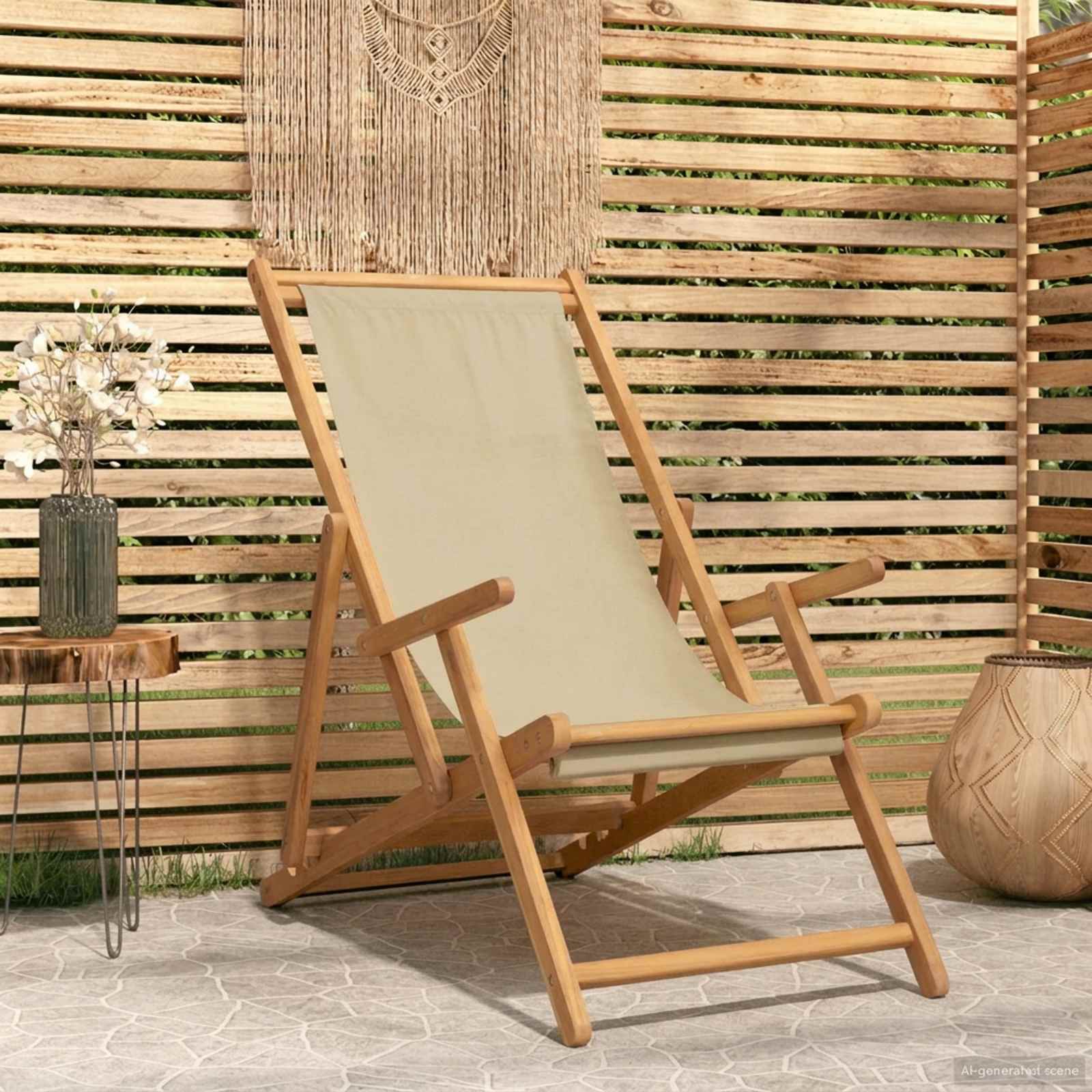 Strandstoel Beige Massief Teakhout image 1