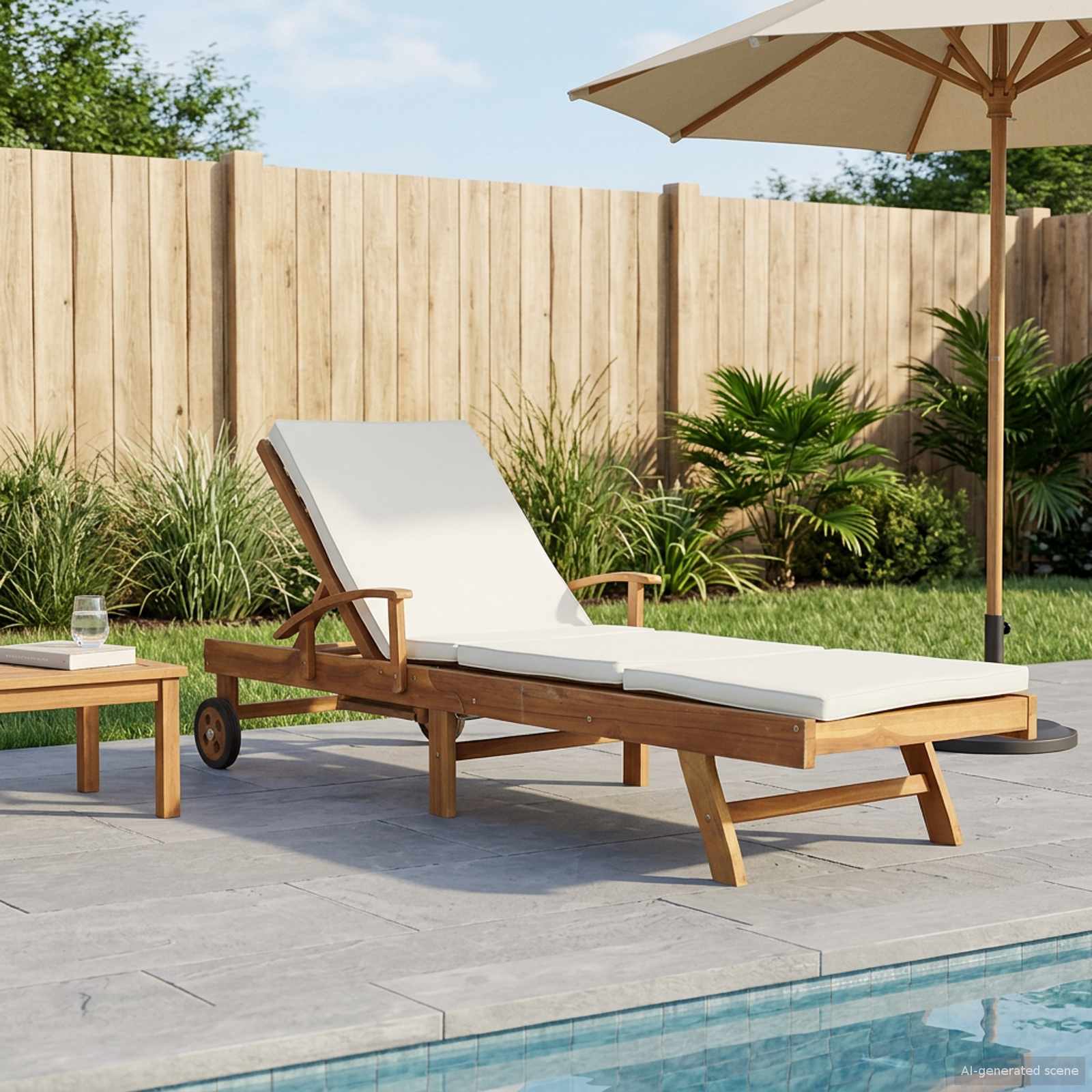 vidaXL Șezlong 1-persoană Maro și Crem Lemn solid de tec