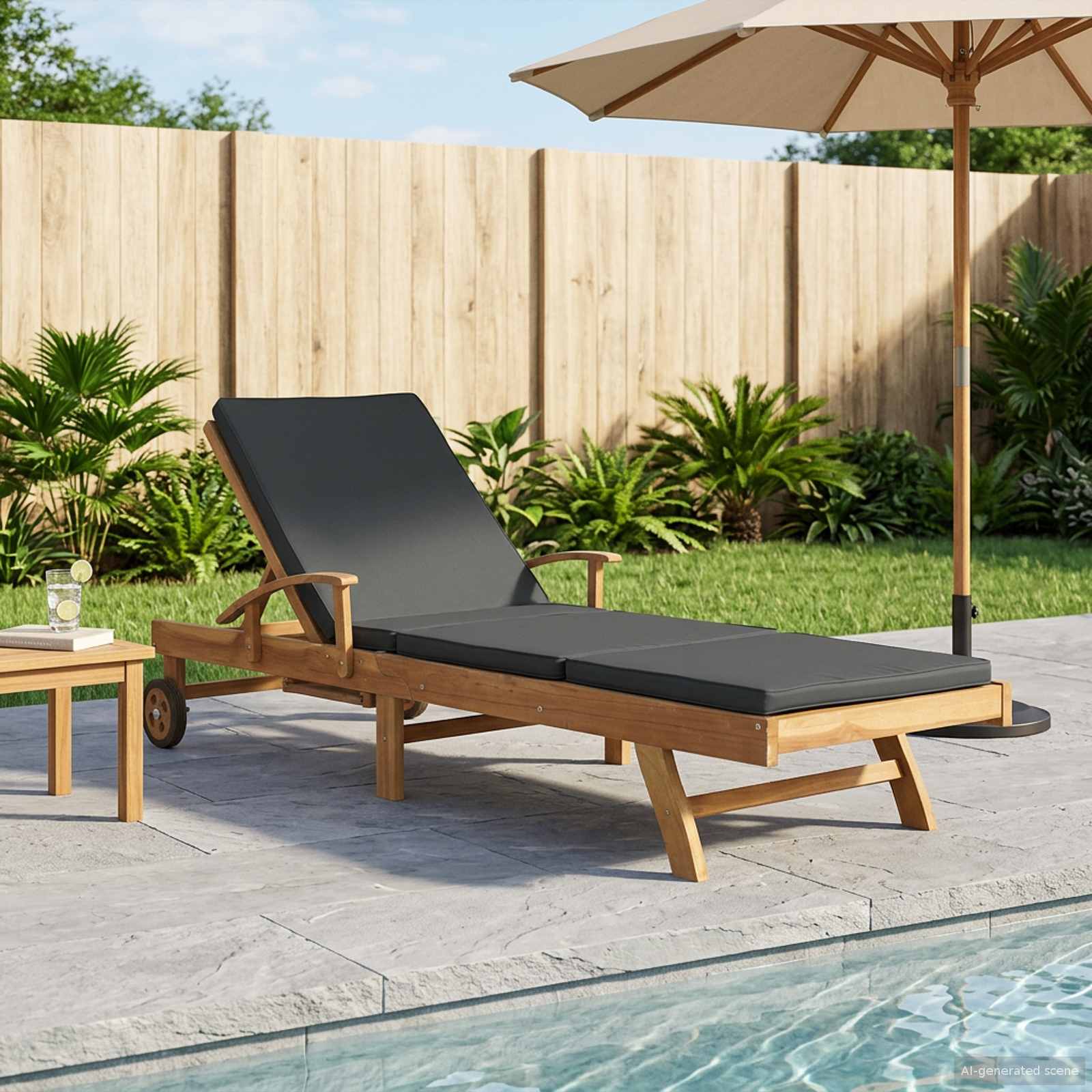 vidaXL Șezlong 1-persoană Maro și gri închis Lemn solid de tec