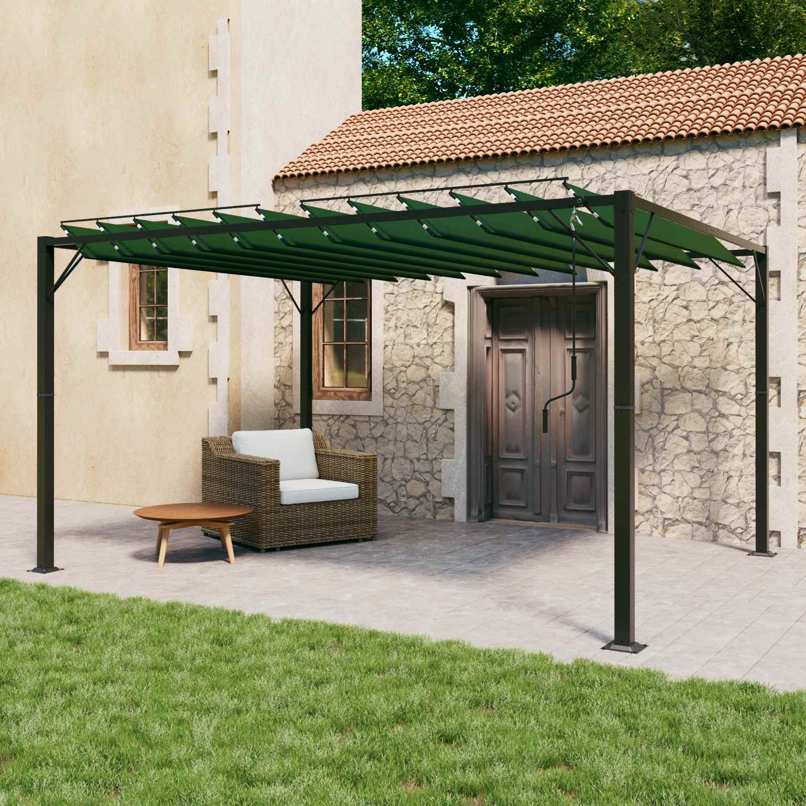 Gazebo met luifeldak Groen 3 x 4 x 2,14 m Stof en Aluminium image 1