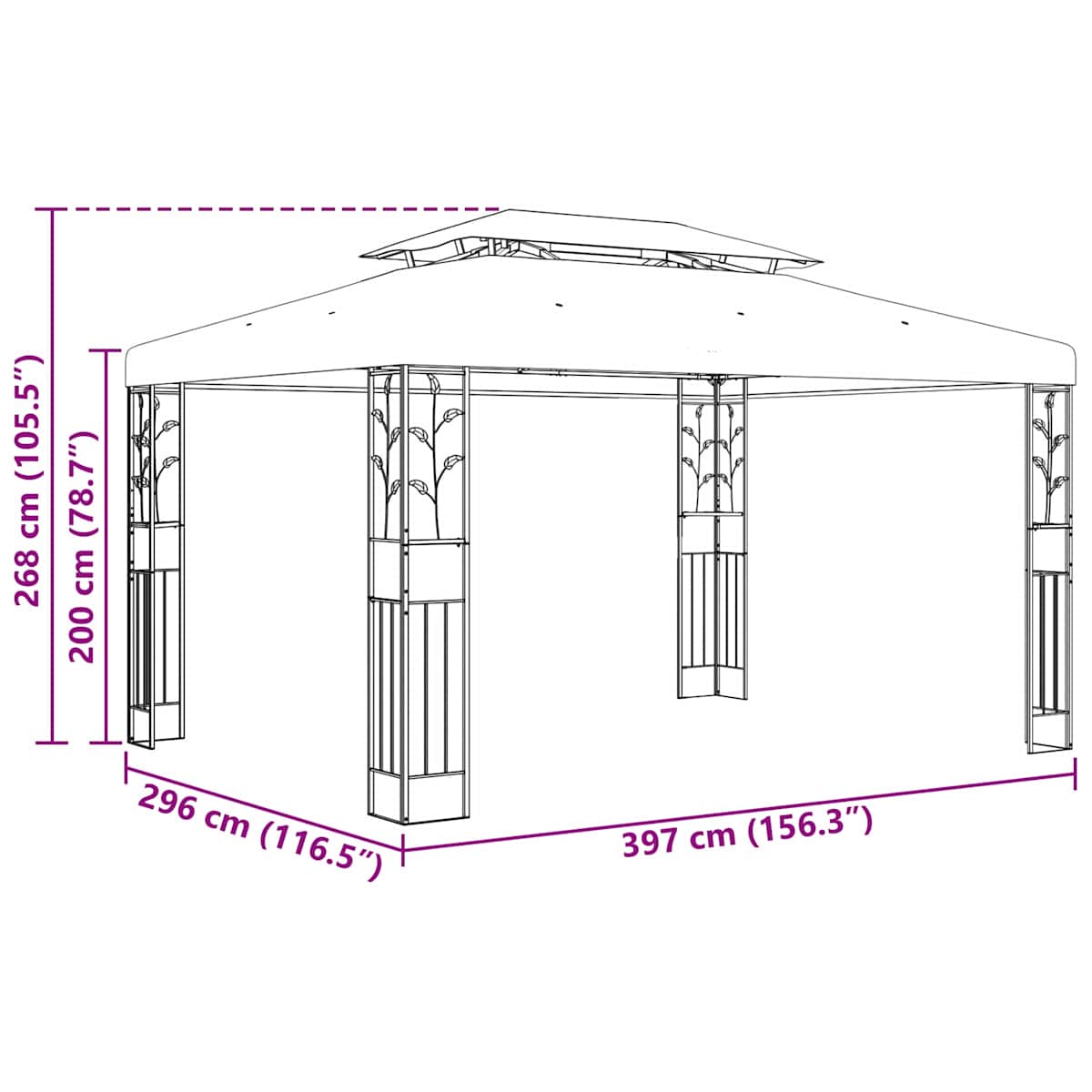 Pavillon 3,97 x 2,96 x 2,68 m Vinrød Polyester og Stål - Billede 7