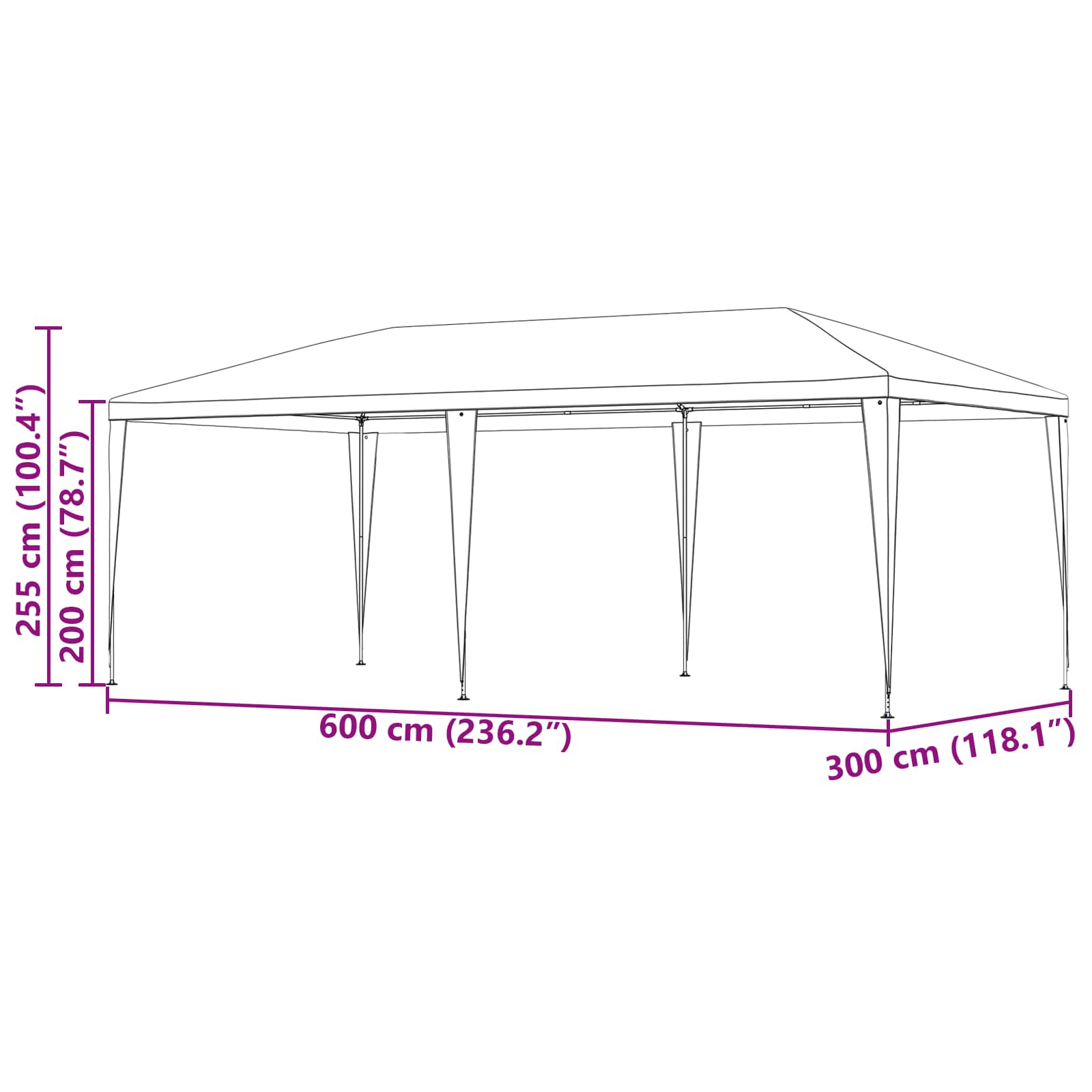 Partytent Rood 600 x 300 x 255 cm PE en staal image 6