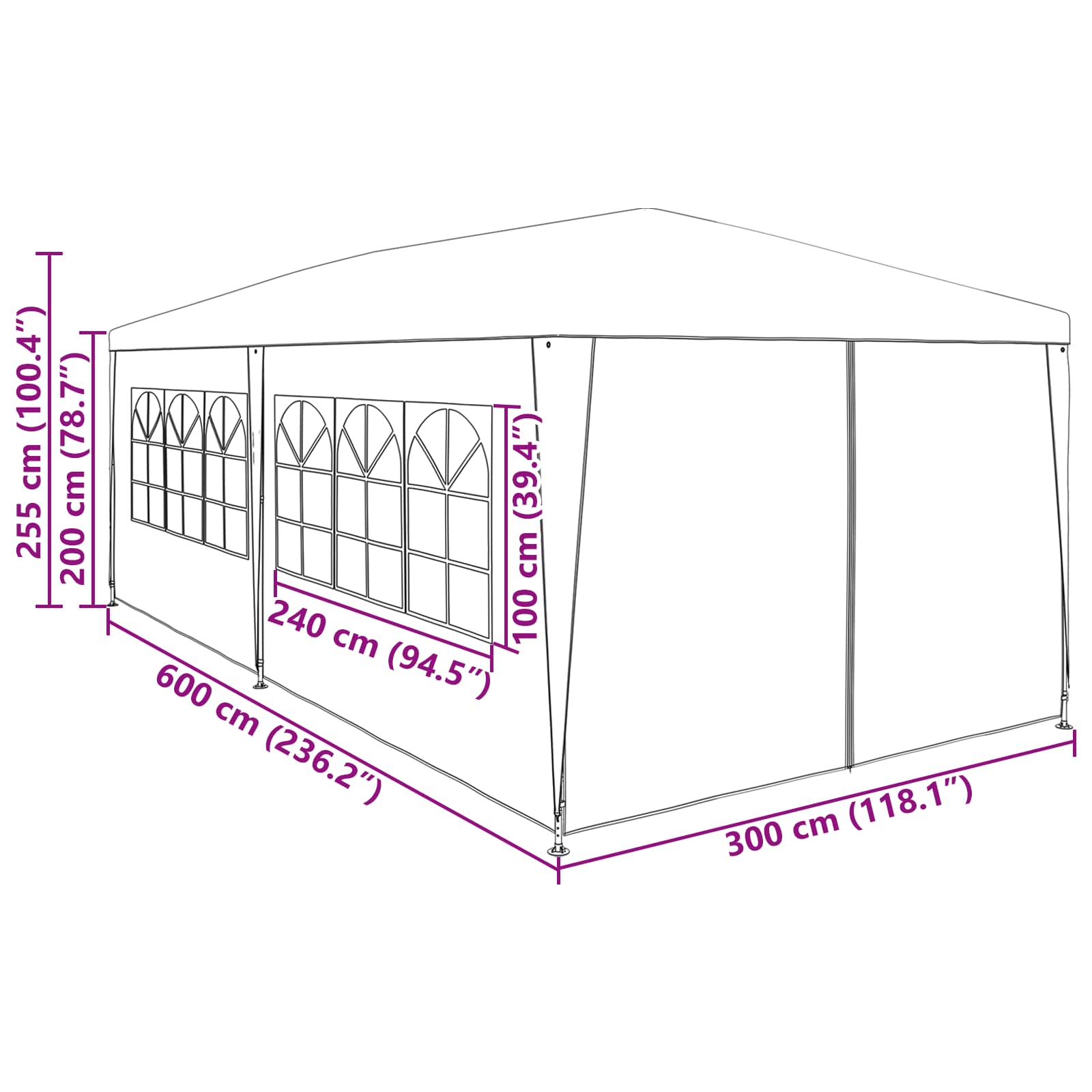 Partytent Rood 600 x 300 x 255 cm PE en staal image 8