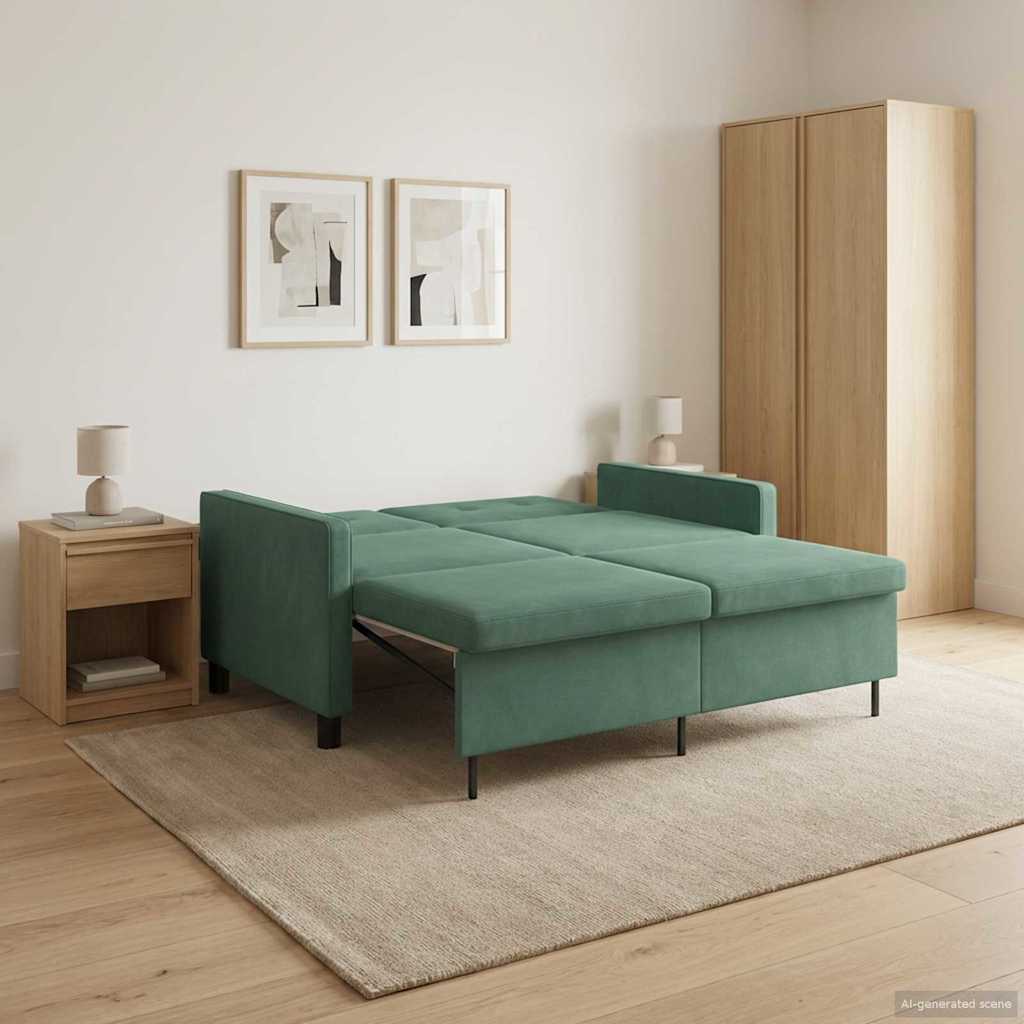 vidaXL Sofa postelja Morsko zelena Blago - slika 3