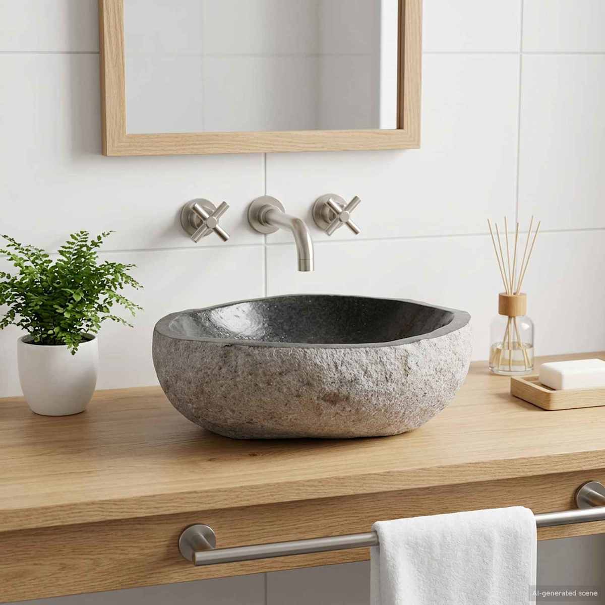 Vask Oval Grå Flodsten