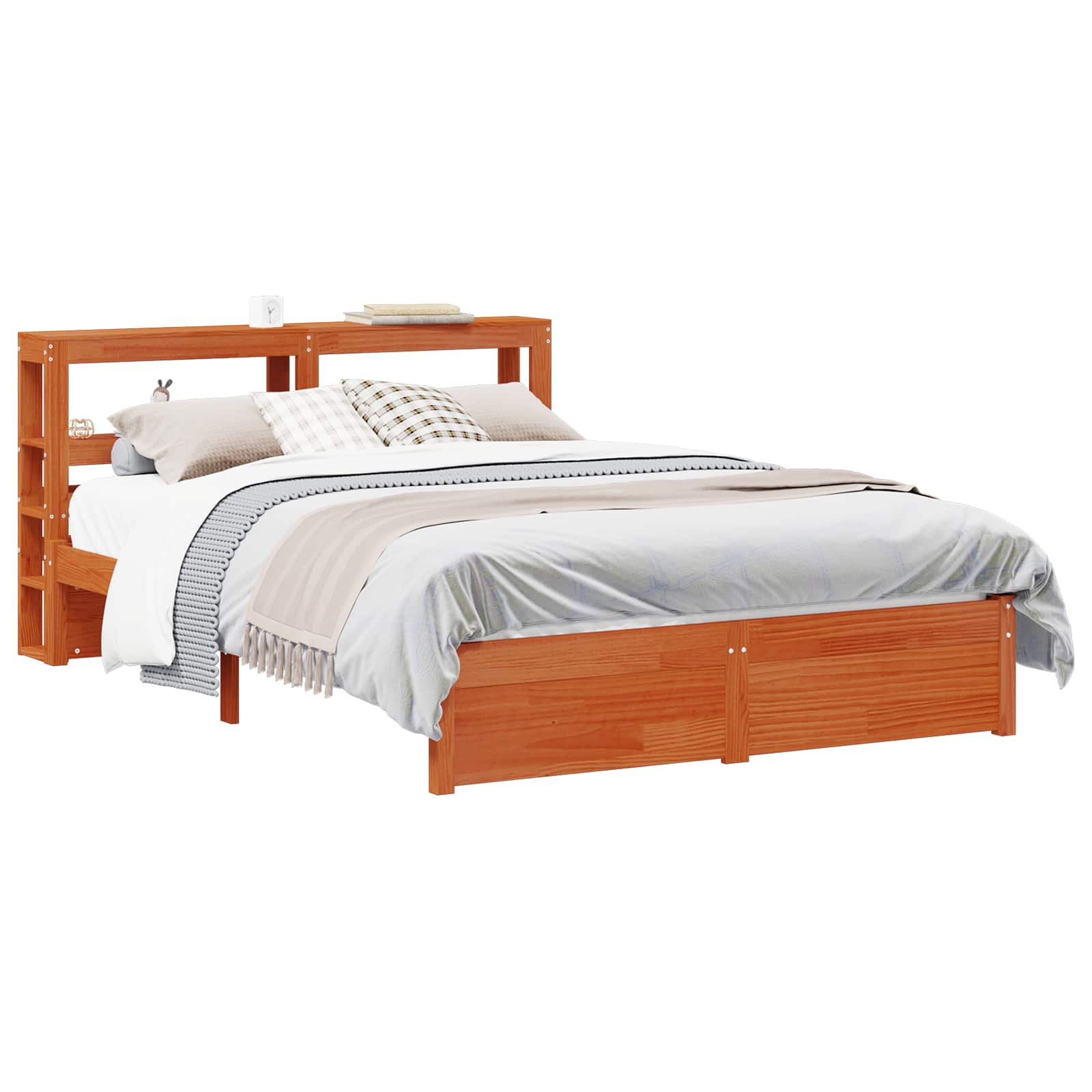 Bedframe met hoofdeinde met opslag Wasbruin Massief Vurenhout image 2