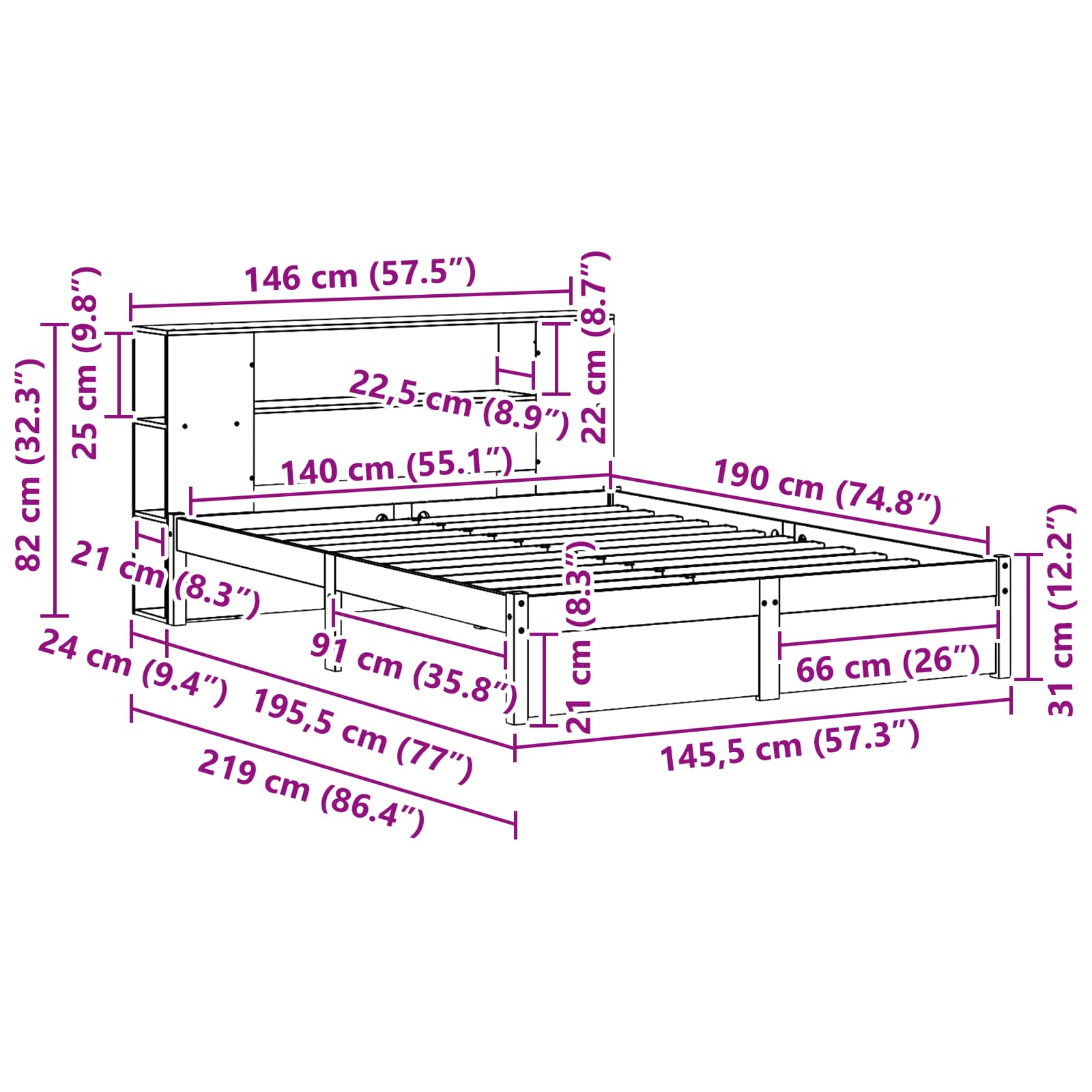 Sängyn runko, jossa on säilytystila pääty päätyllä Vaha ruskea - Image 10