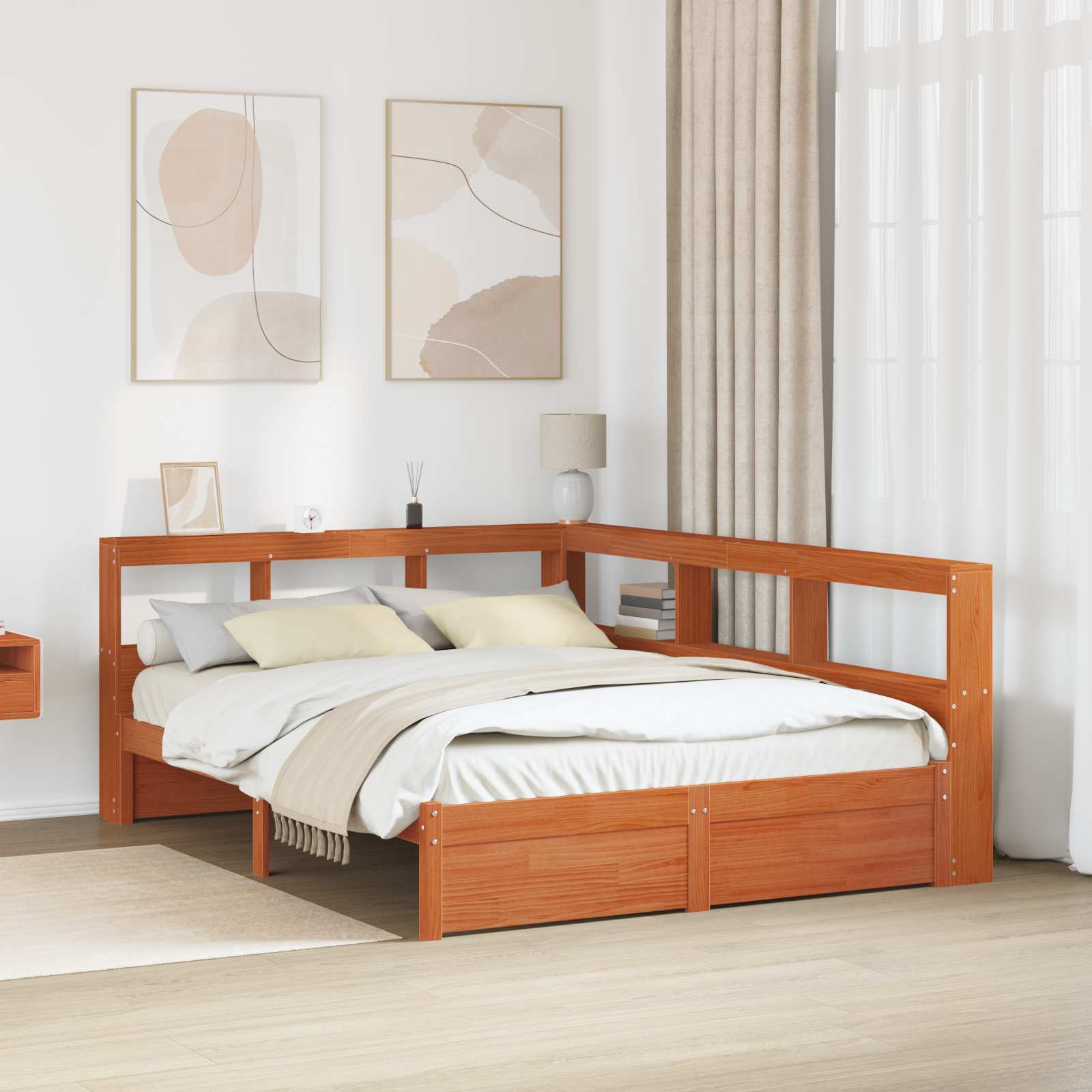 vidaXL Pat bibliotecă cu headboard cu depozitare Lemn de pin masiv