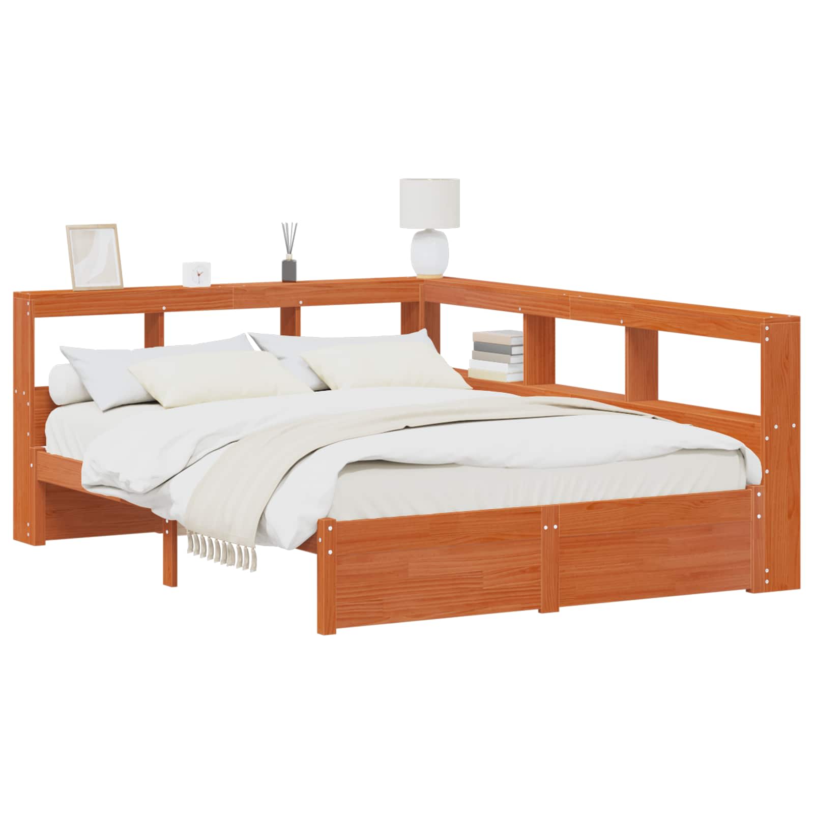 Boekenkast Bed met hoofdeinde met opslag Massief Vurenhout image 2