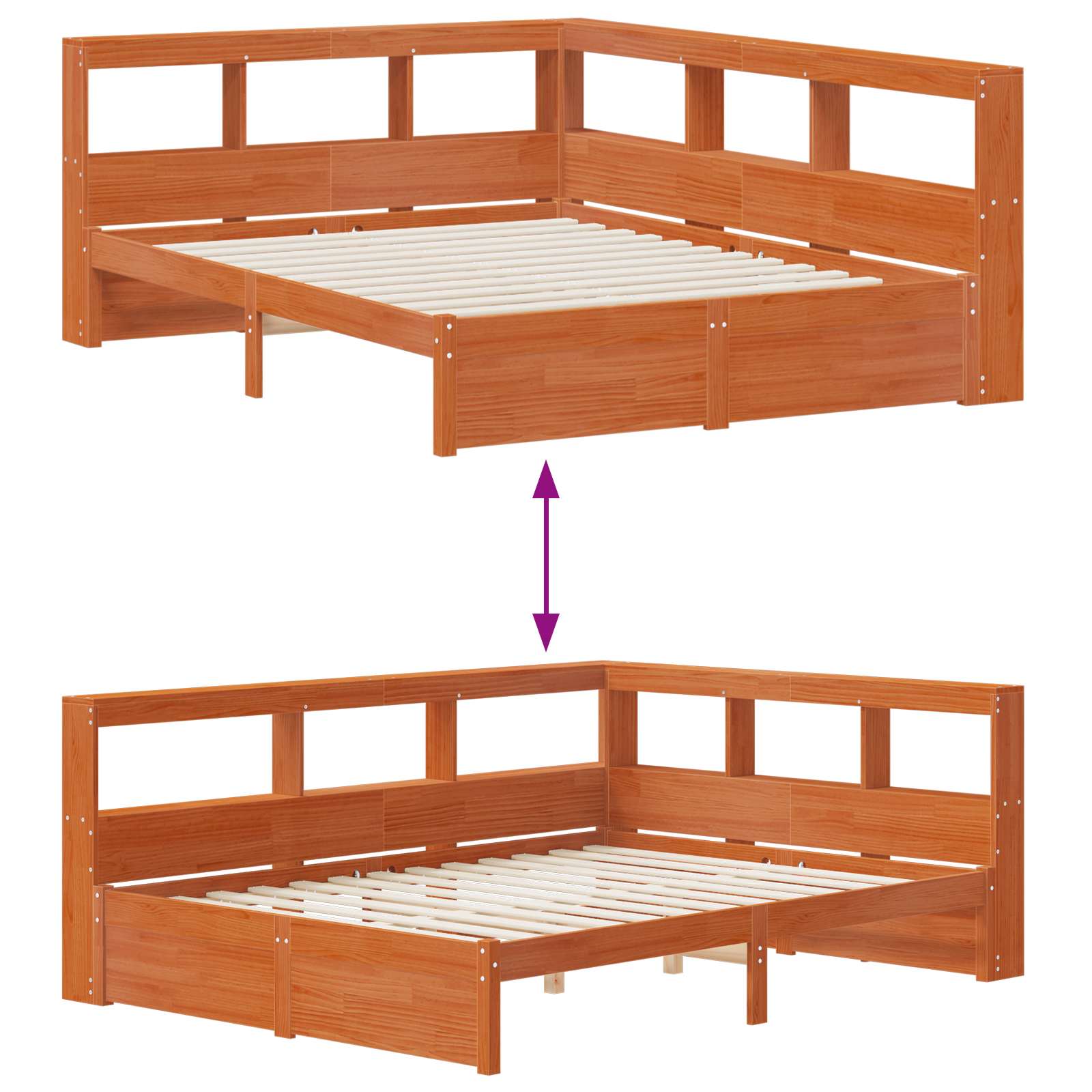 Boekenkast Bed met hoofdeinde met opslag Massief Vurenhout image 11
