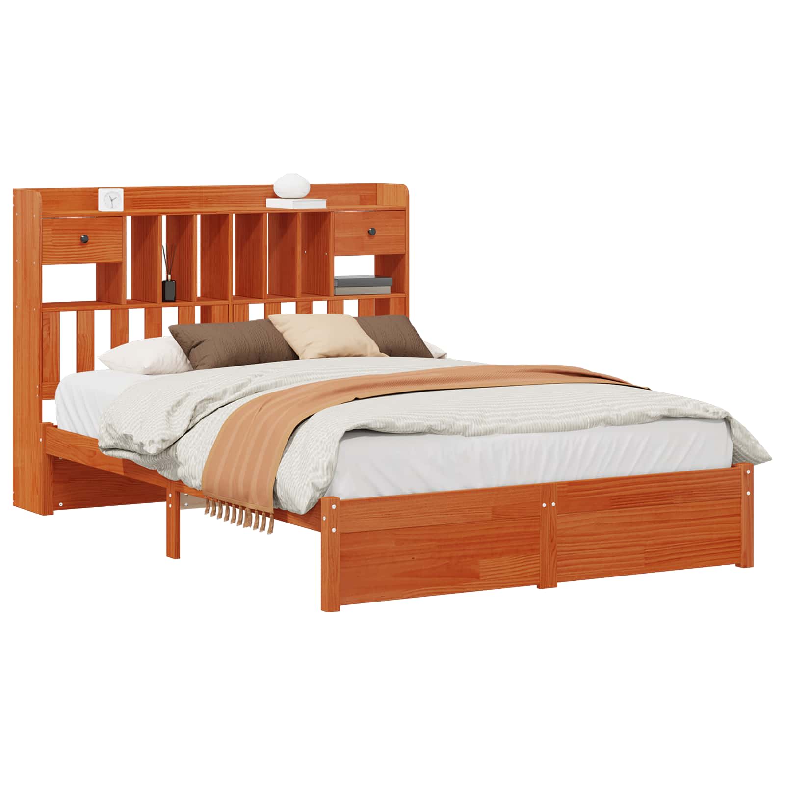 Boekenkast Bedframe met hoofdeinde met lade Massief Vurenhout image 2