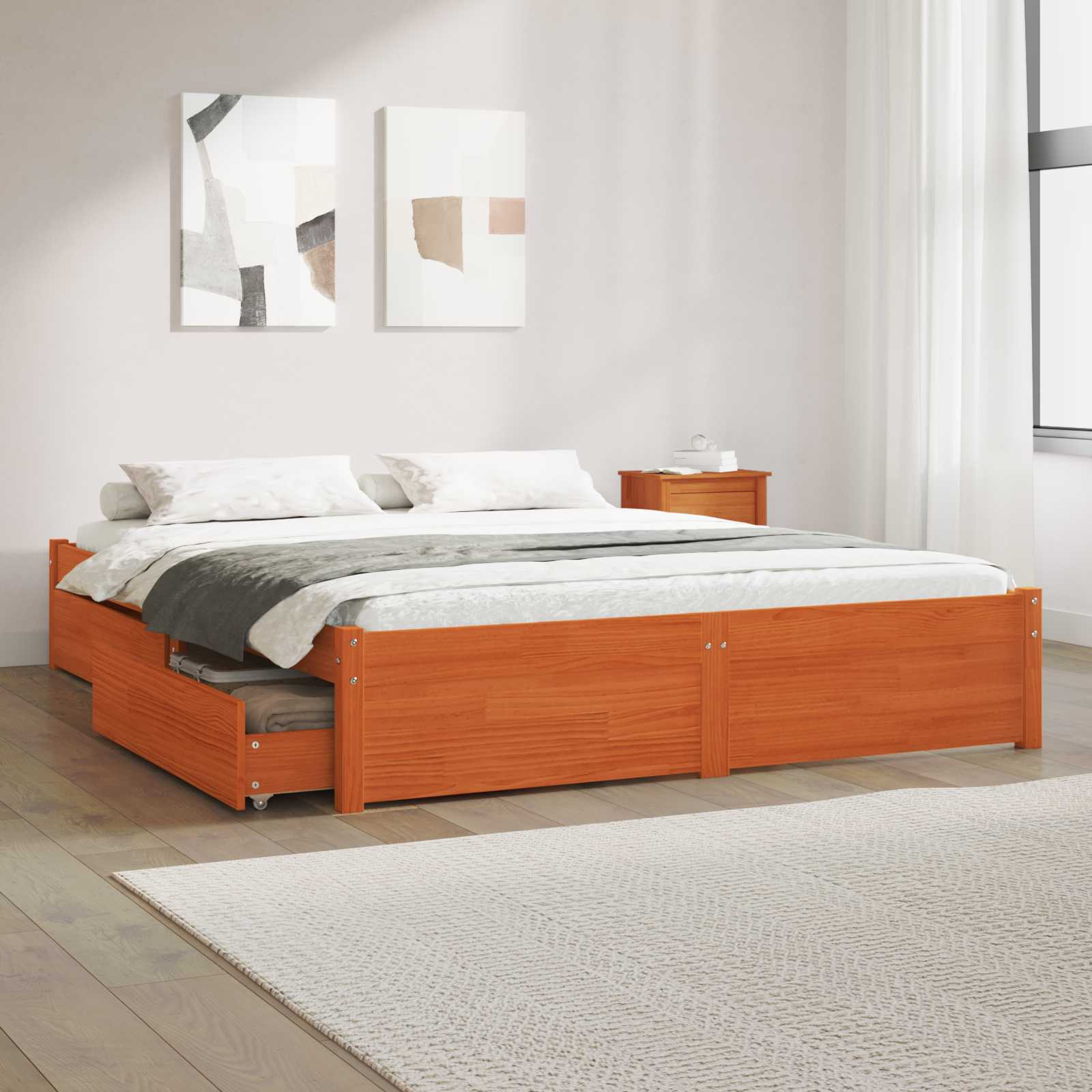 Bedframe met lade met opslag Massief Vurenhout image 1