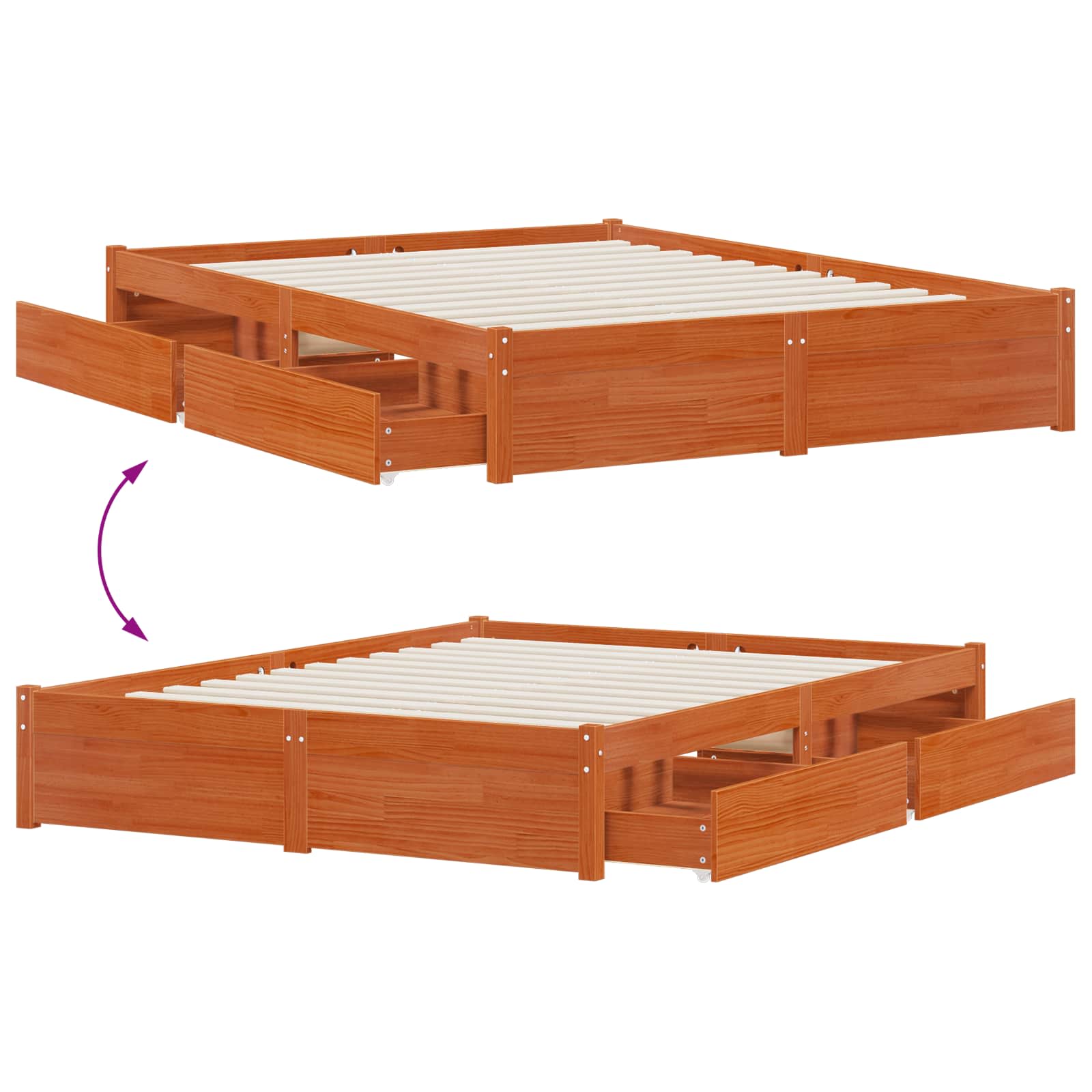 Bedframe met lade met opslag Massief Vurenhout image 8