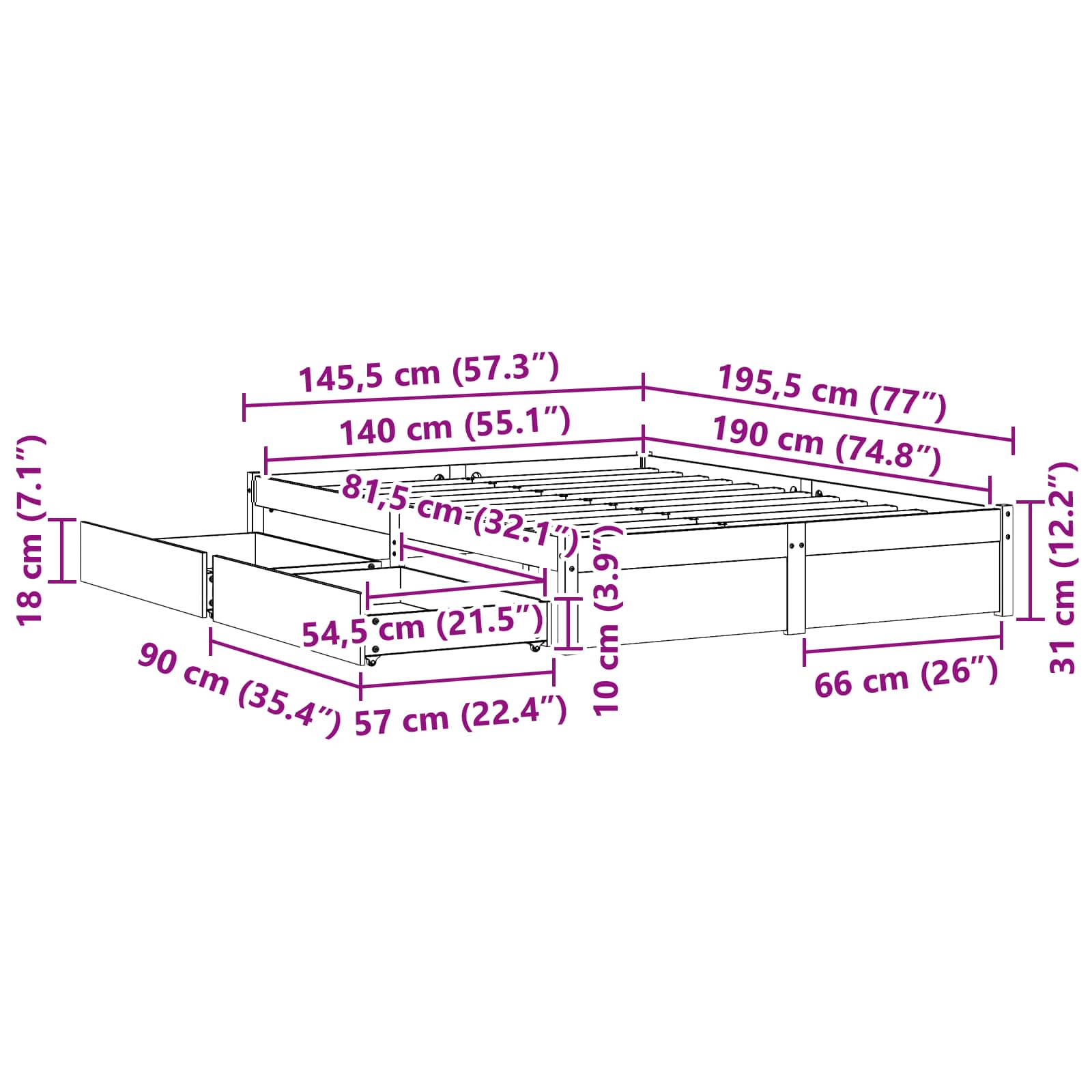 Bedframe met lade met opslag Massief Vurenhout image 10