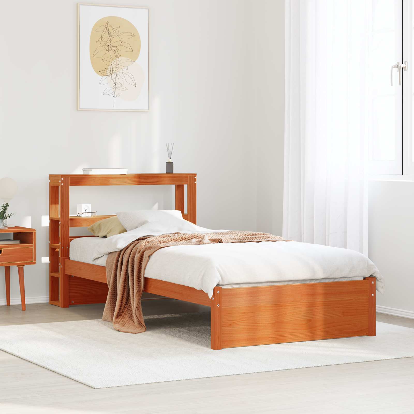 Bedframe met hoofdeinde met opslag Wasbruin Massief Vurenhout image 1