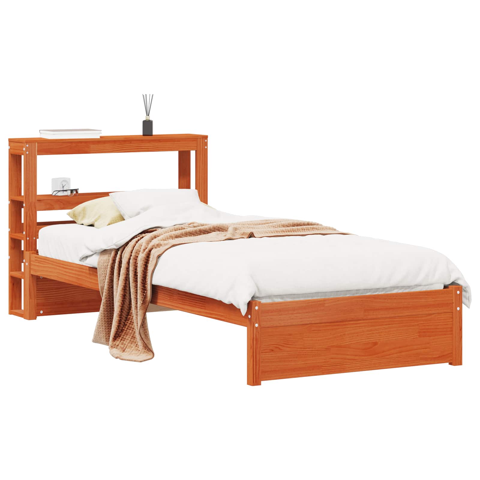 Bedframe met hoofdeinde met opslag Wasbruin Massief Vurenhout image 2