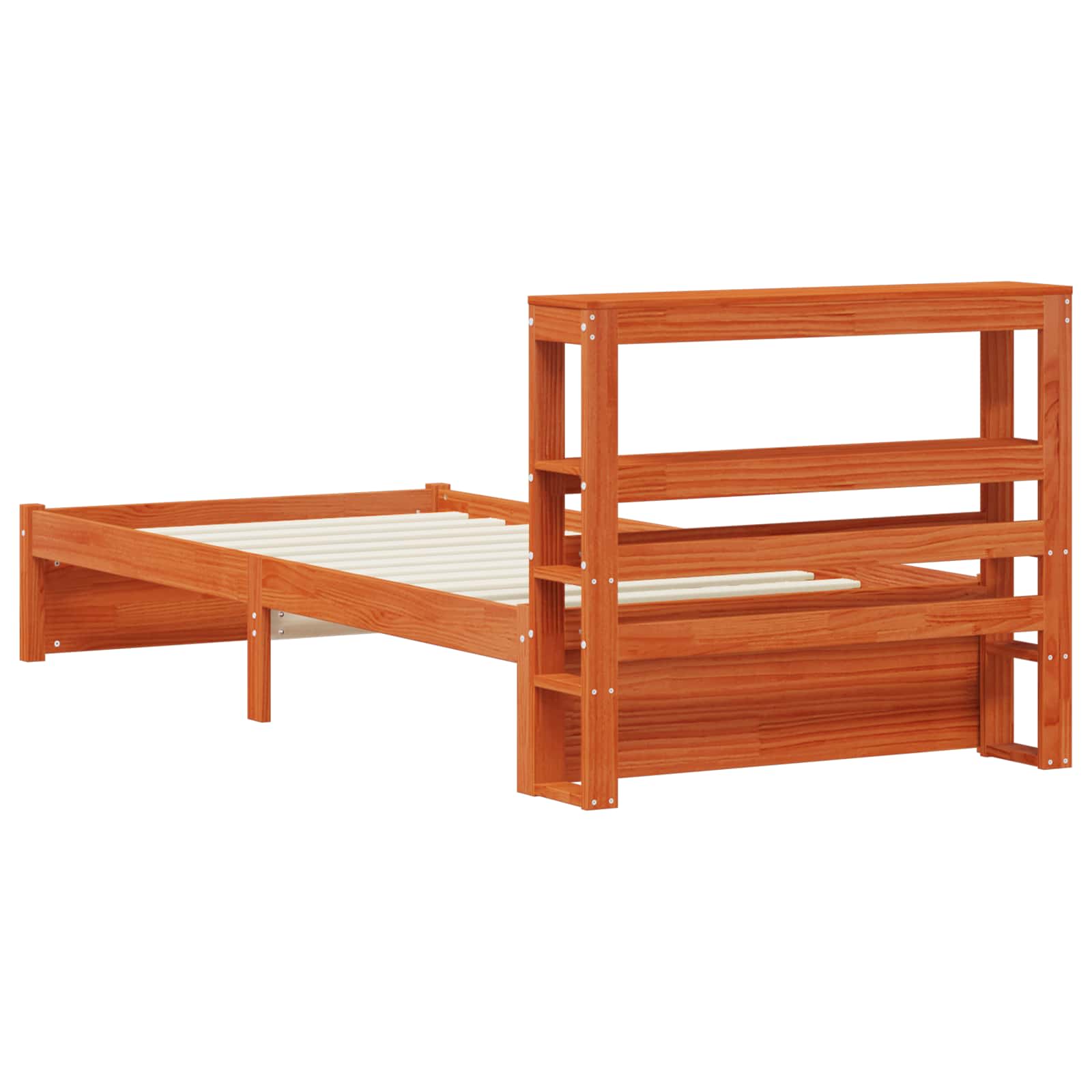 Bedframe met hoofdeinde met opslag Wasbruin Massief Vurenhout image 8