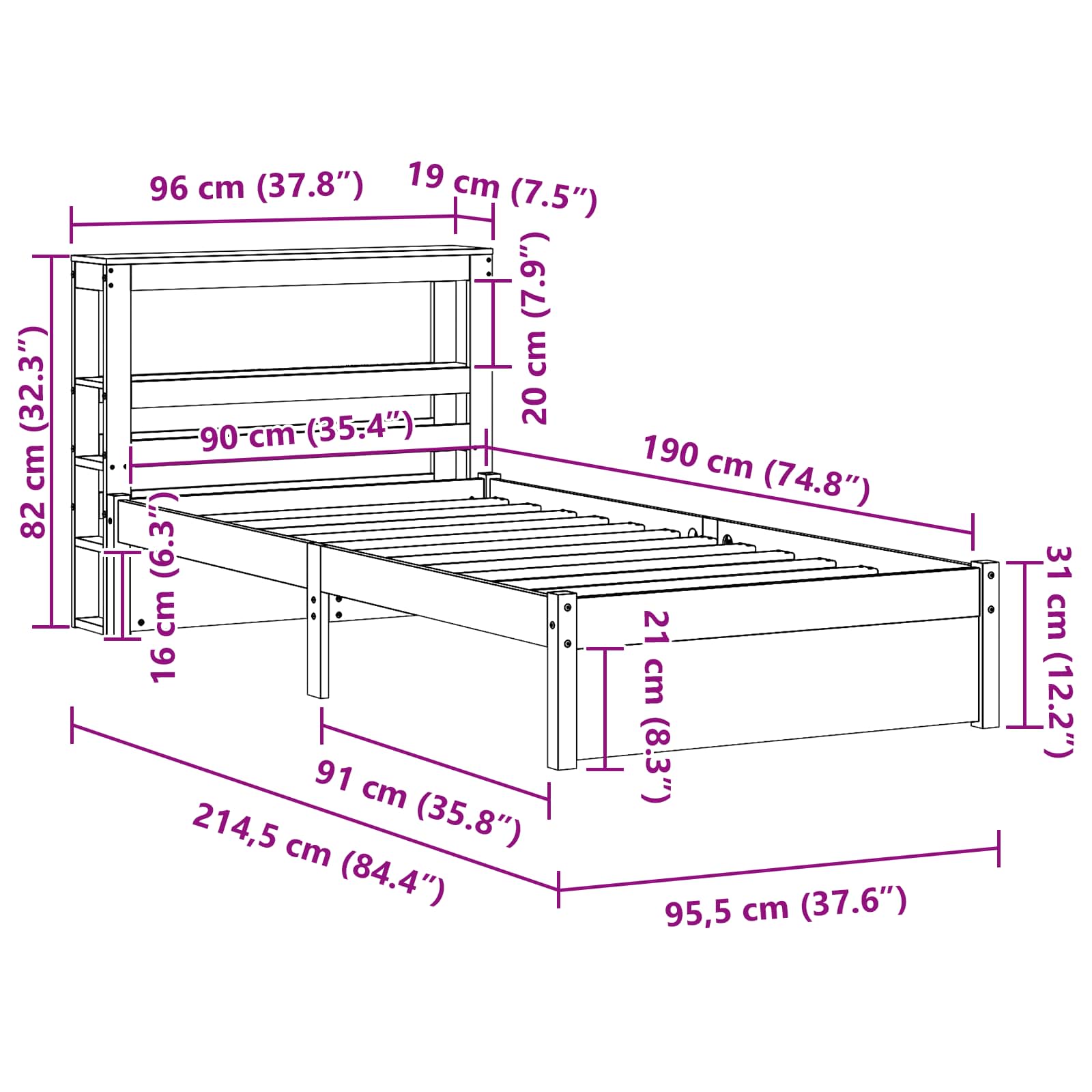 Bedframe met hoofdeinde met opslag Wasbruin Massief Vurenhout image 10