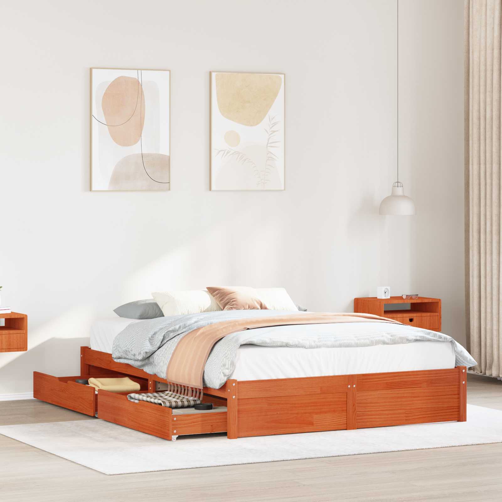 Bedframe met lade met opslag Wasbruin Massief Vurenhout image 1