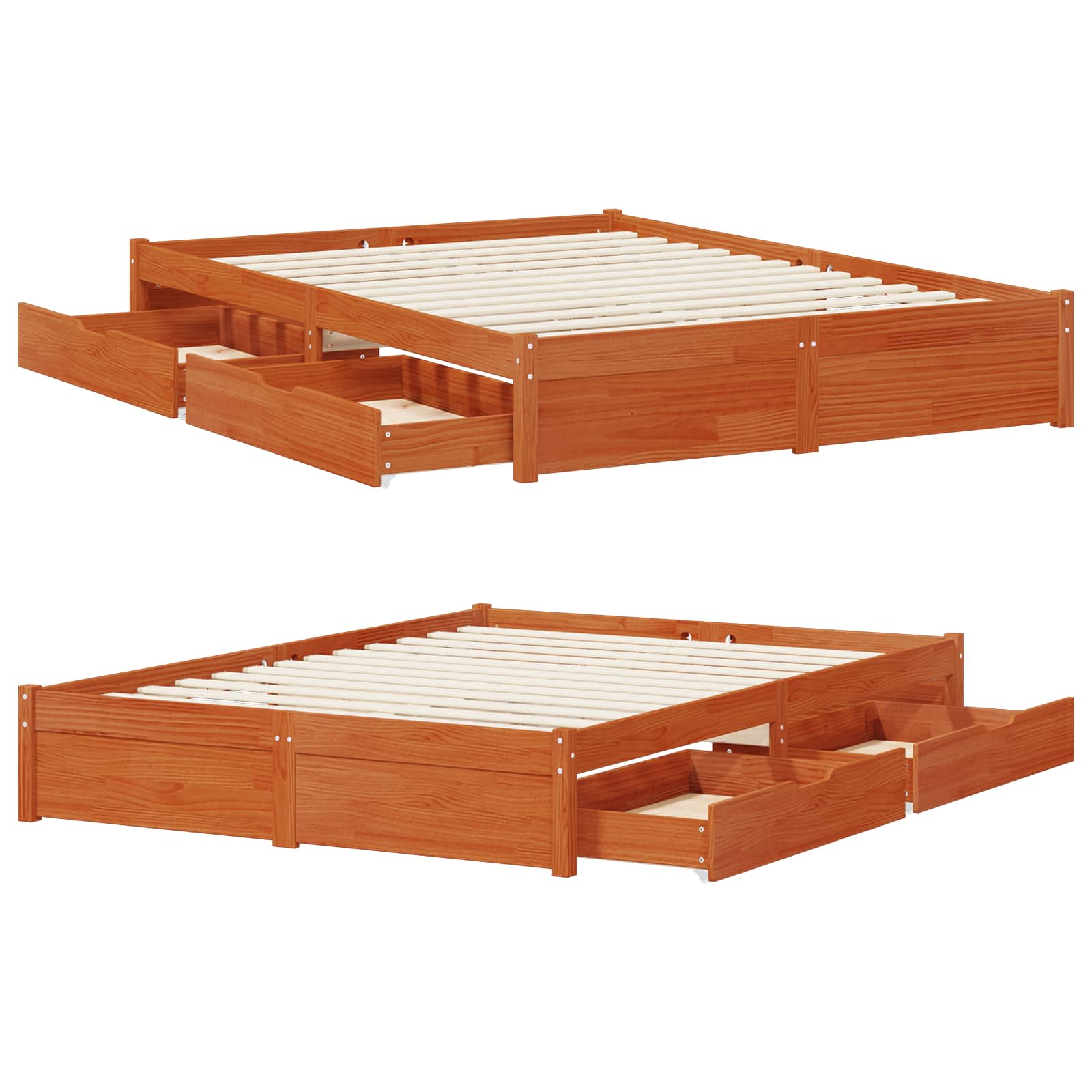 Bedframe met lade met opslag Wasbruin Massief Vurenhout image 9