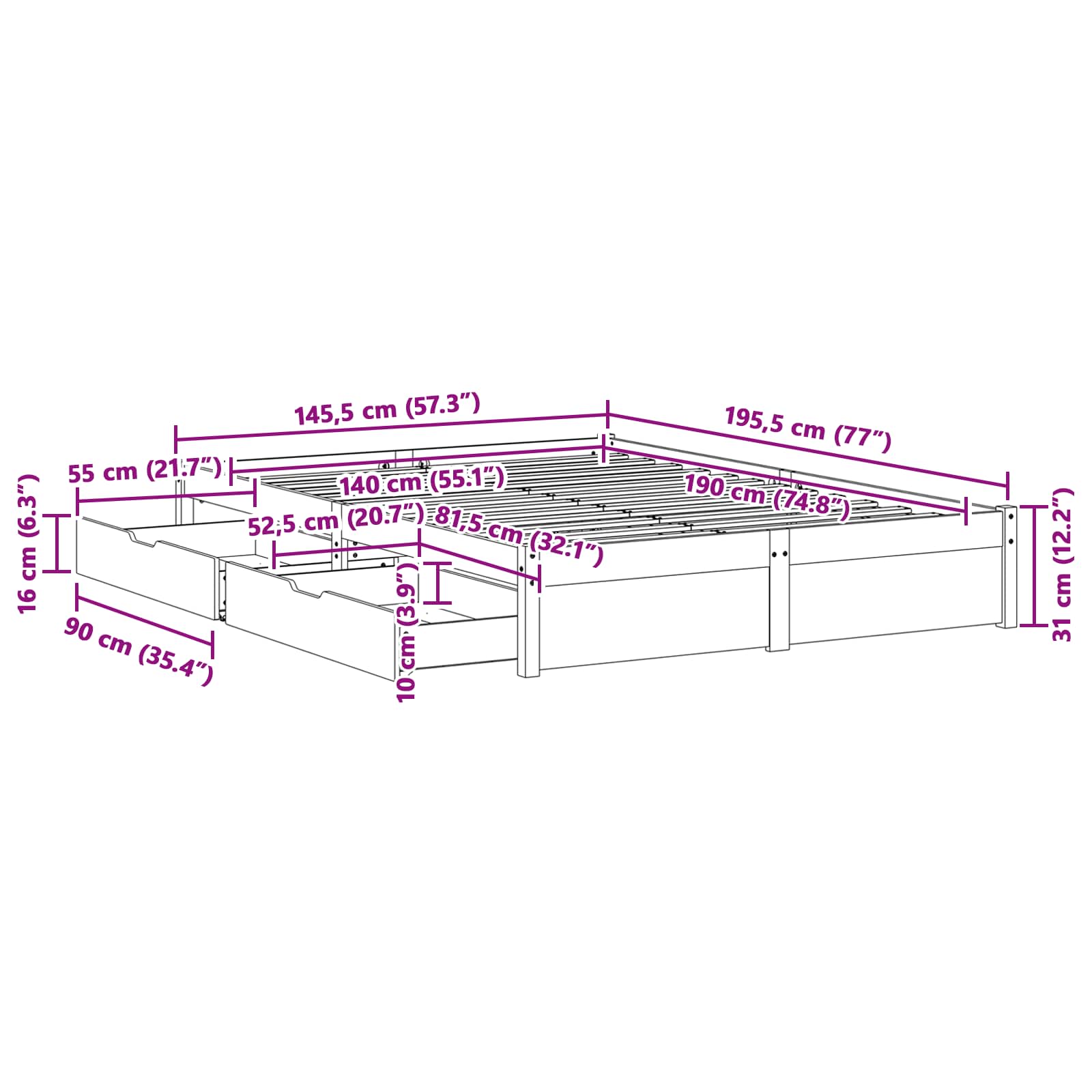 Bedframe met lade met opslag Wasbruin Massief Vurenhout image 10