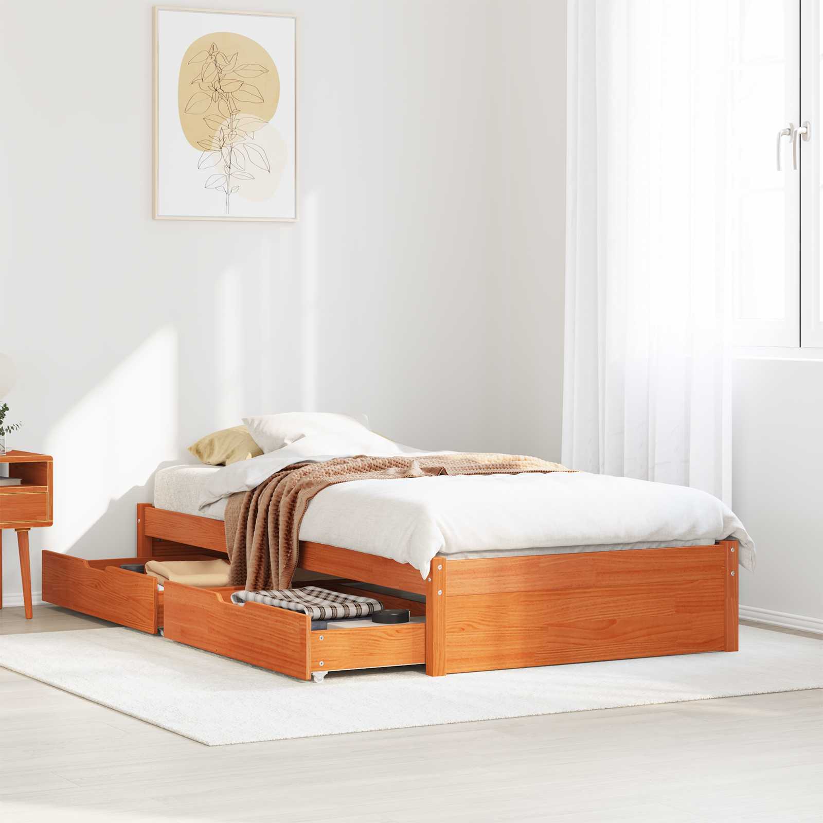 Bedframe met lade met opslag Wasbruin Massief Vurenhout image 1