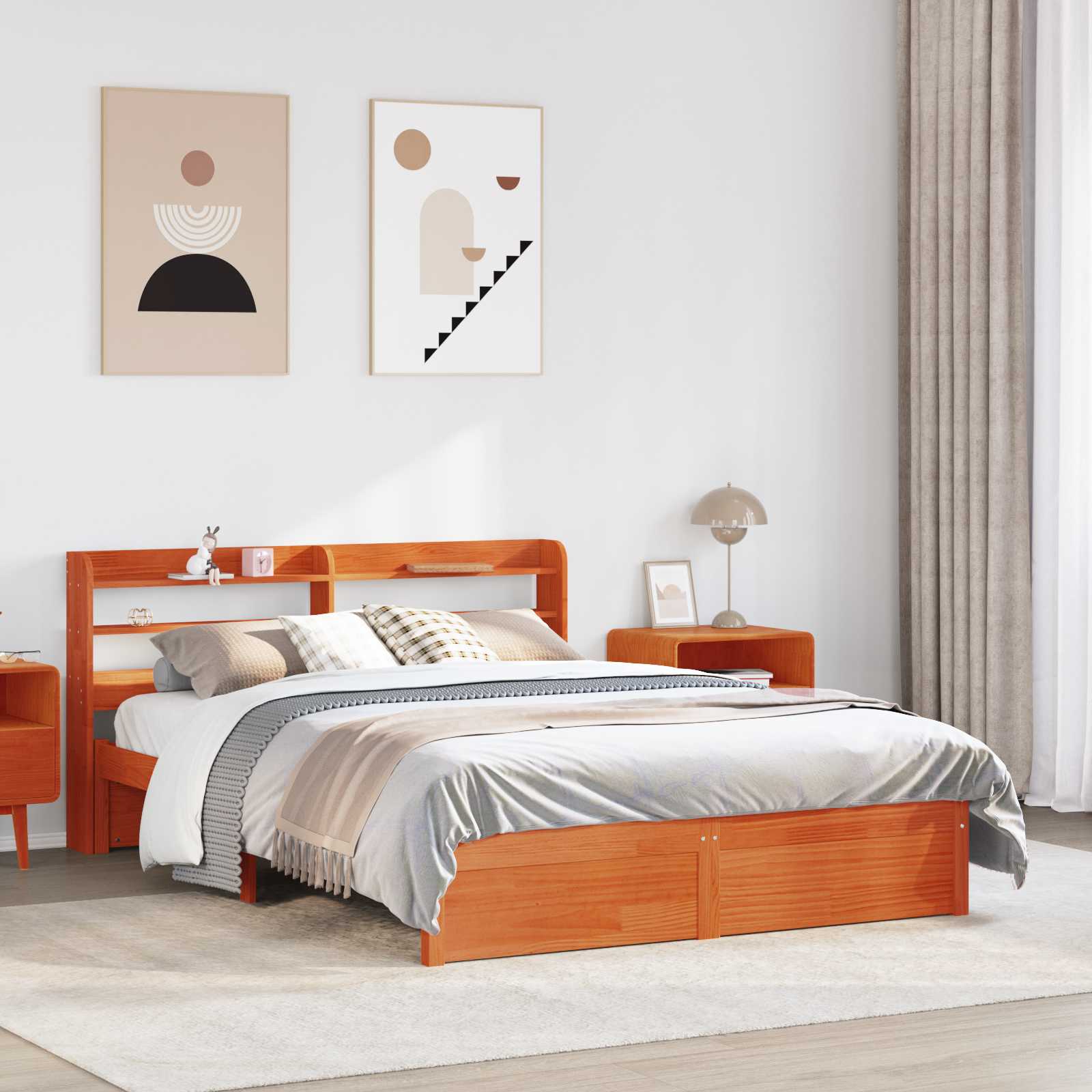 Bedframe met hoofdeinde met opslag Wasbruin Massief Vurenhout image 1