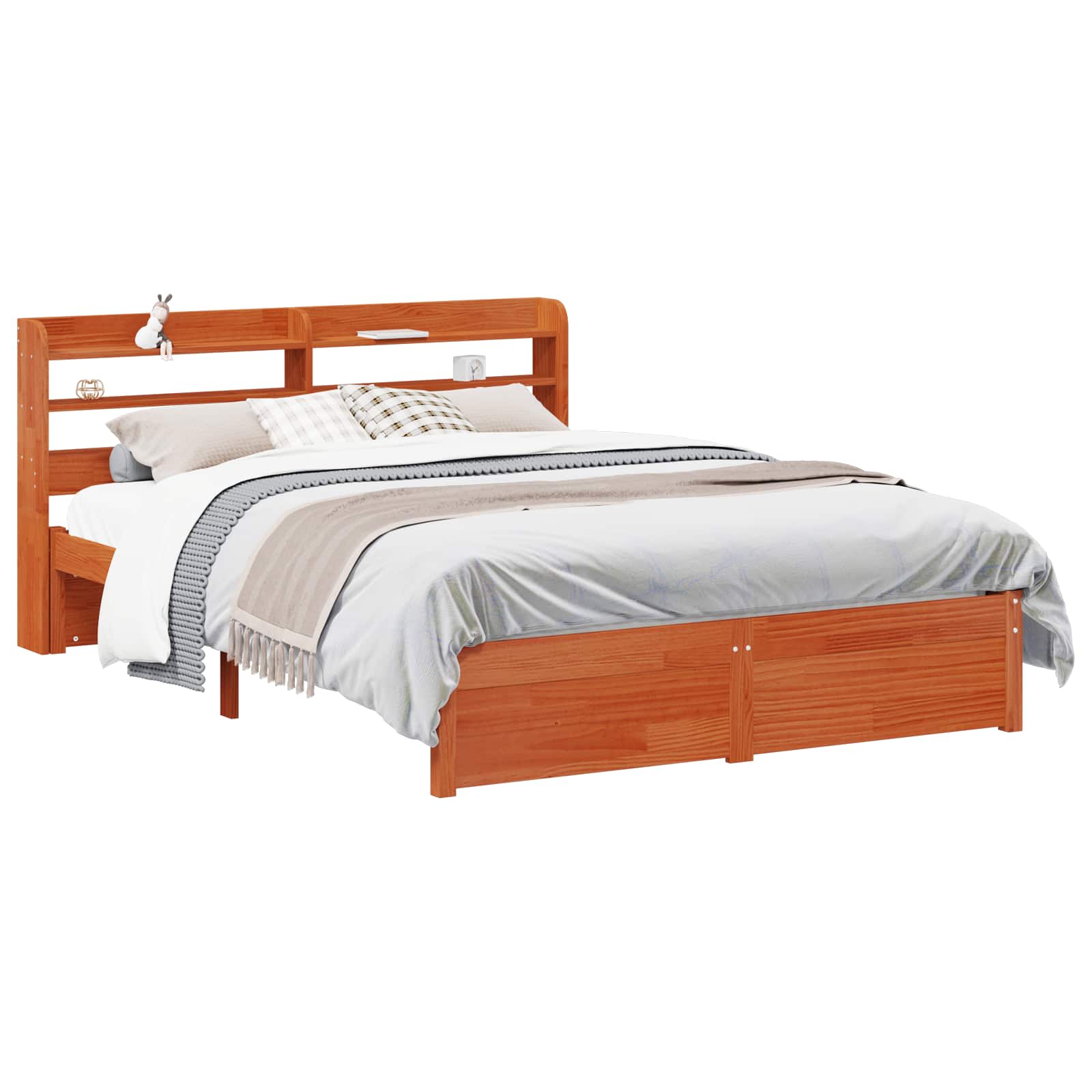 Bedframe met hoofdeinde met opslag Wasbruin Massief Vurenhout image 2
