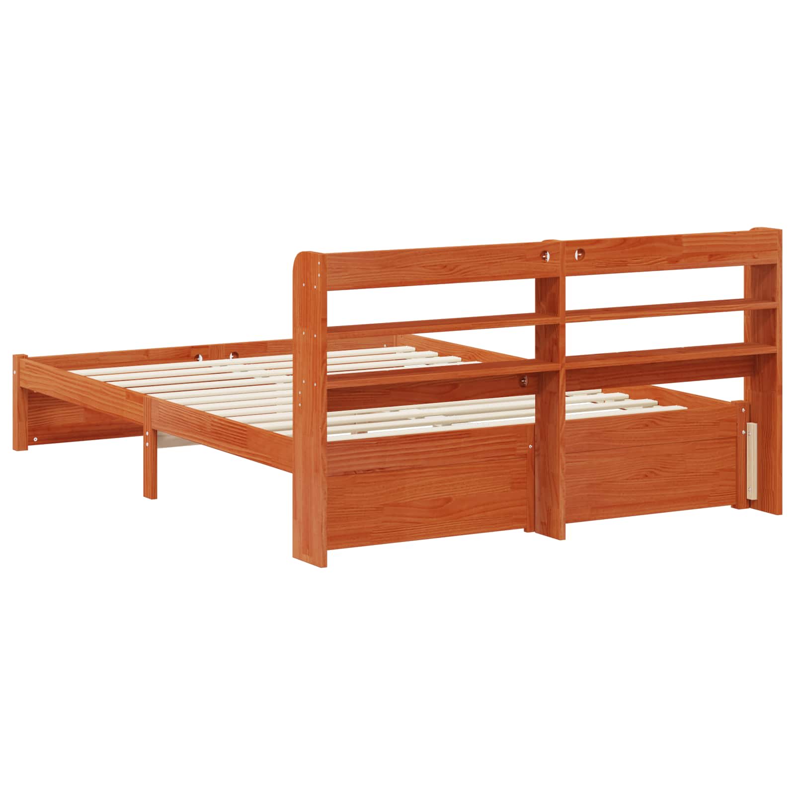 Bedframe met hoofdeinde met opslag Wasbruin Massief Vurenhout image 8