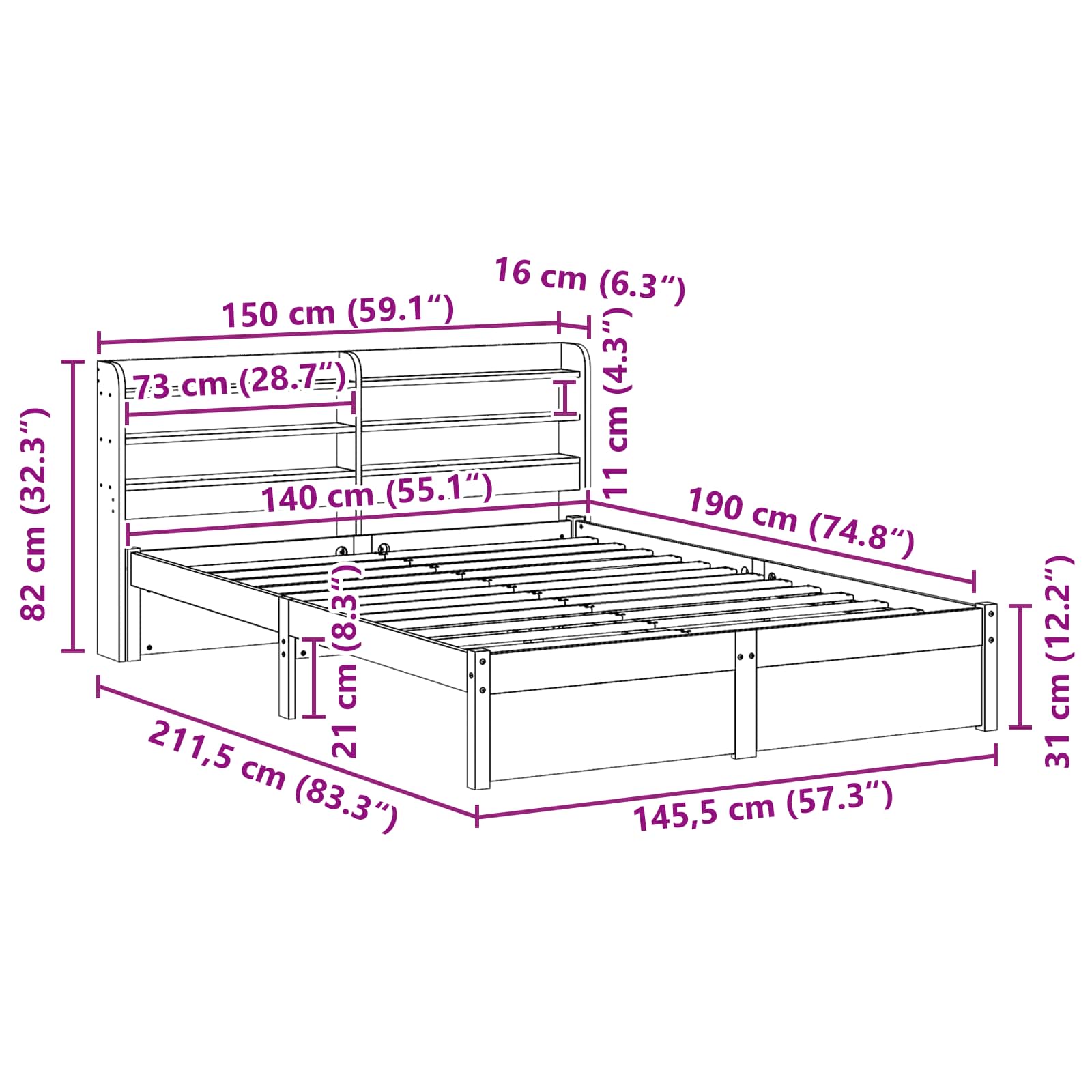 Bedframe met hoofdeinde met opslag Wasbruin Massief Vurenhout image 12