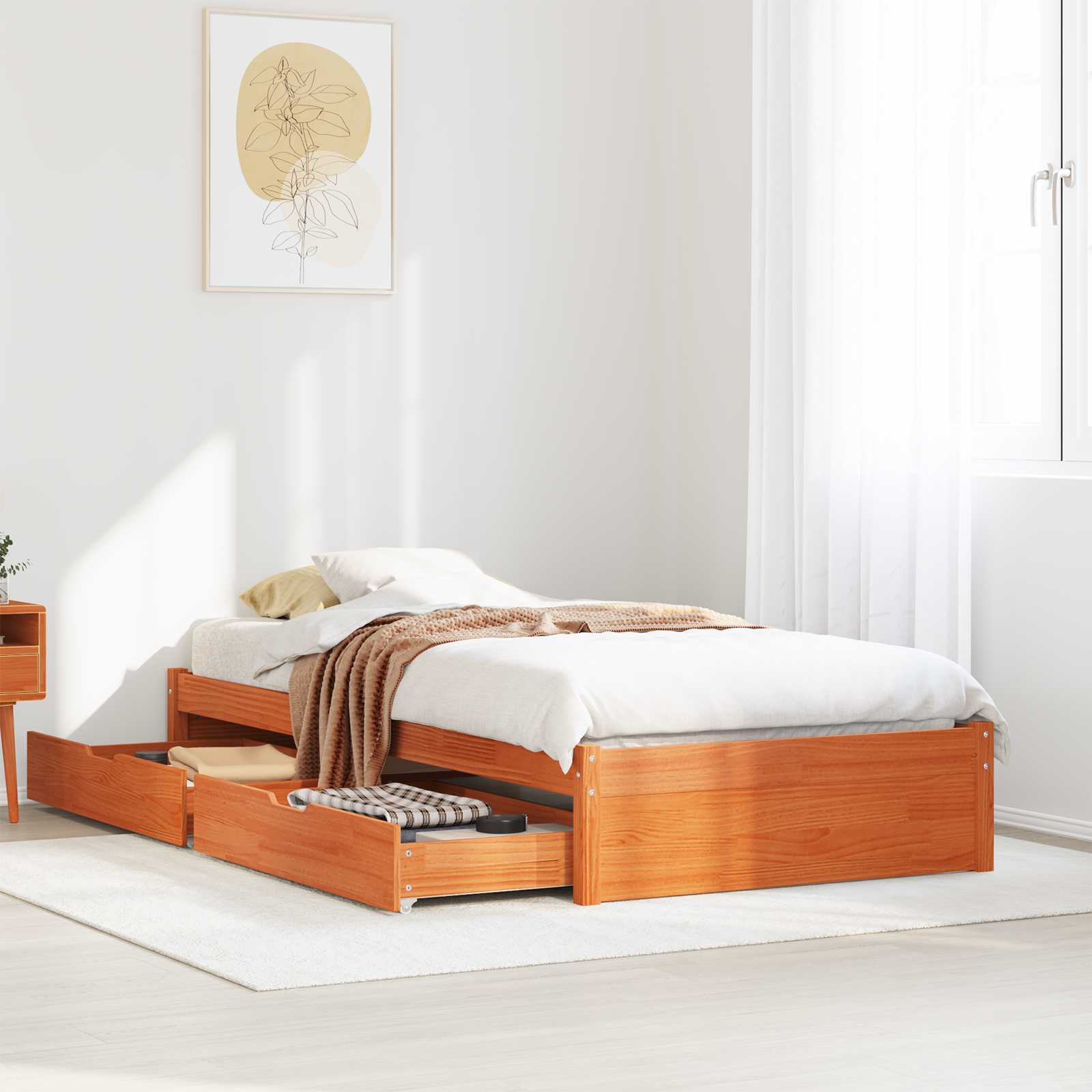 Bedframe met lade met opslag Wasbruin Massief Vurenhout image 1