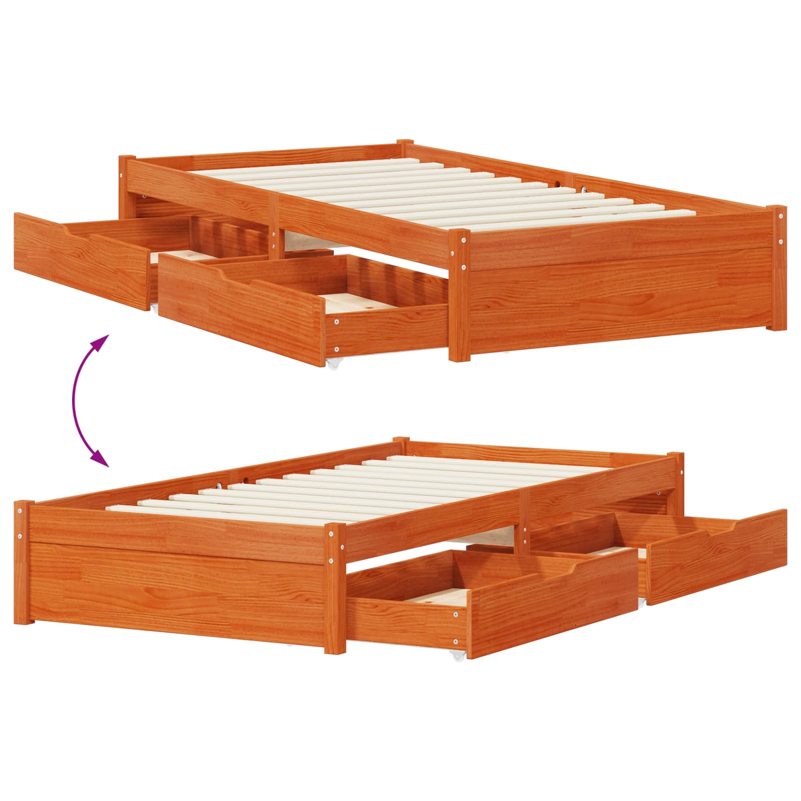 Bedframe met lade met opslag Wasbruin Massief Vurenhout image 11