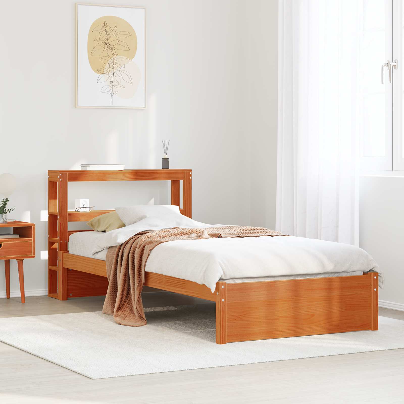Bedframe met hoofdeinde met opslag Wasbruin Massief Vurenhout image 1