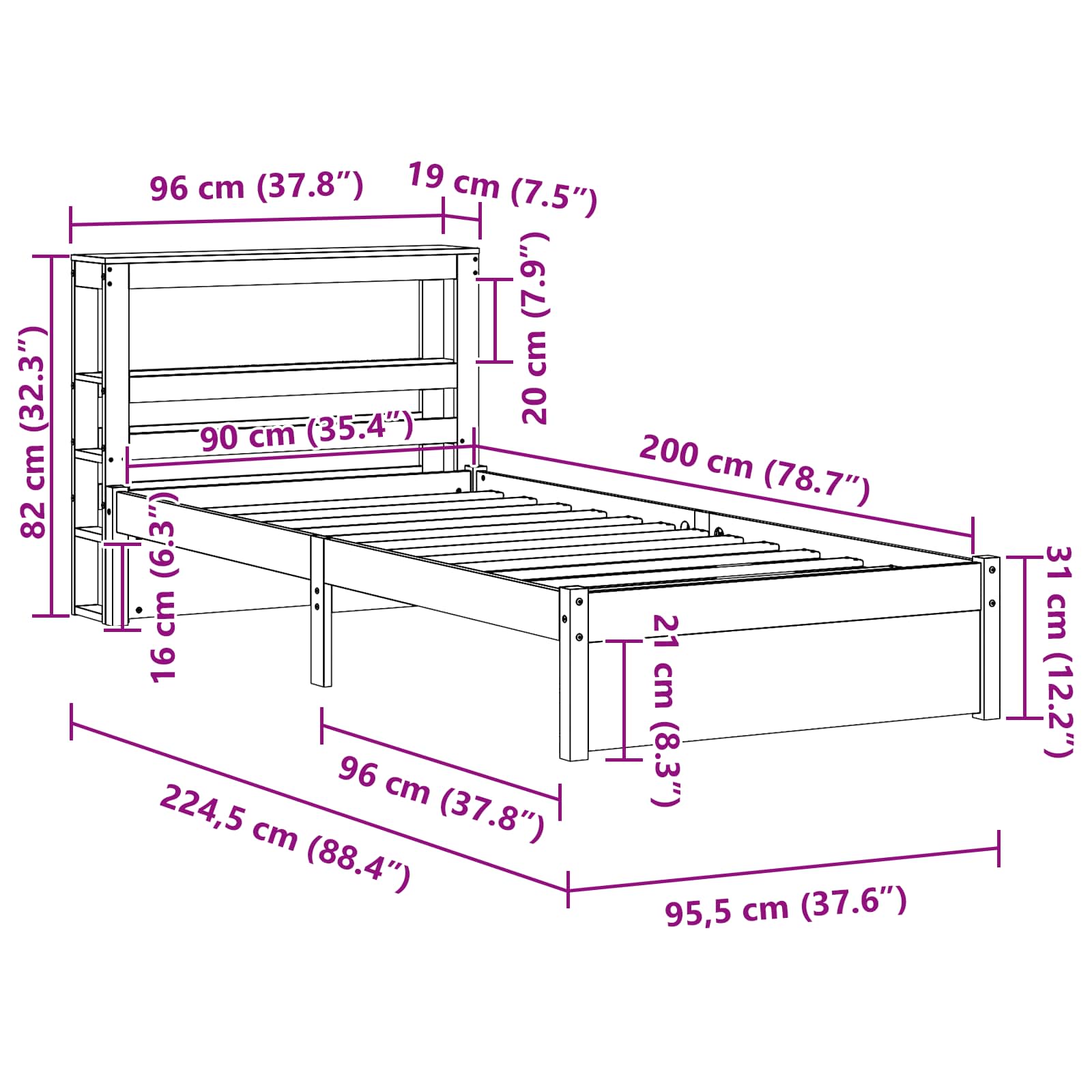 Bedframe met hoofdeinde met opslag Wasbruin Massief Vurenhout image 10