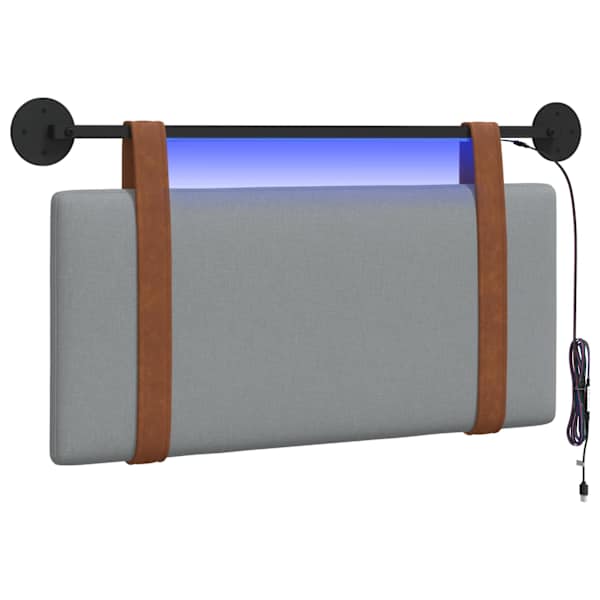 vidaXL Rippuv voodipeats LED-valgustusega Helehall Antiik PU