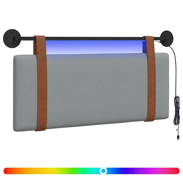 vidaXL Rippuv voodipeats LED-valgustusega Helehall Antiik PU