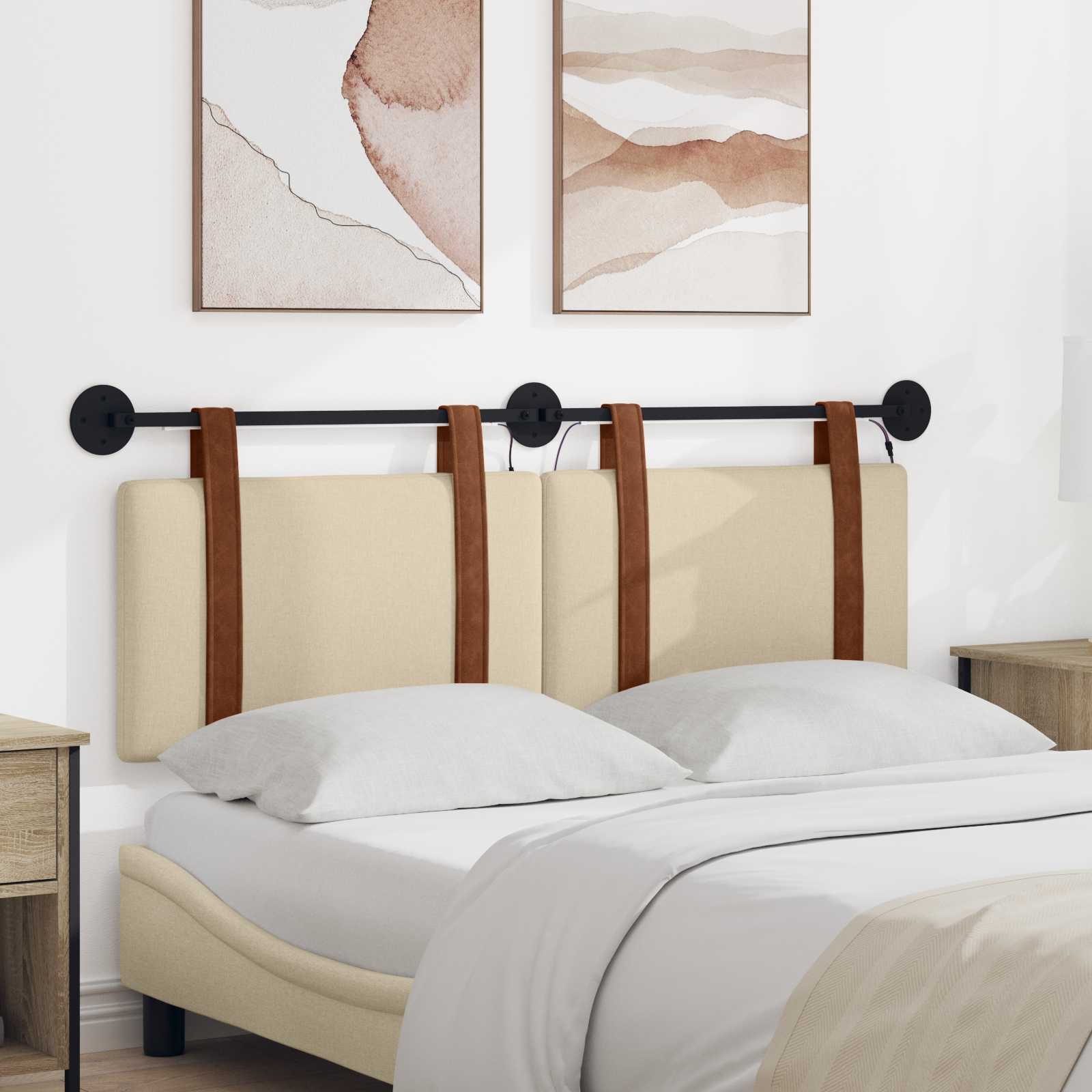 Hängande sänggavel Med LED-lampa Gräddvit Antik PU