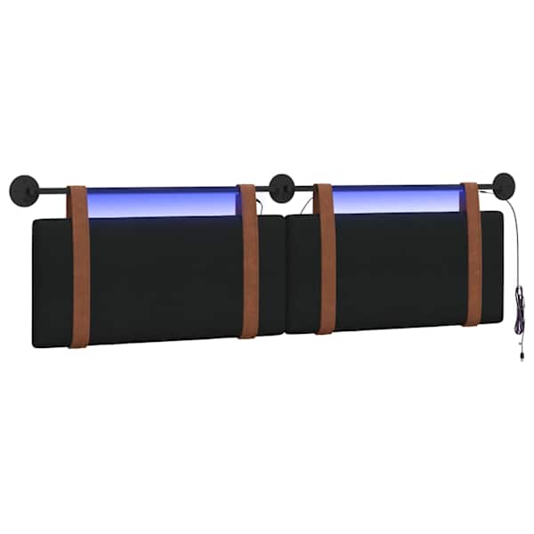 vidaXL Rippuv voodipeats LED-valgustusega Must Antiik PU