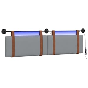 vidaXL Rippuv voodipeats LED-valgustusega Helehall Antiik PU