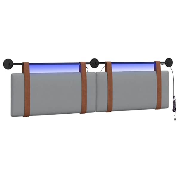 vidaXL Rippuv voodipeats LED-valgustusega Helehall Antiik PU